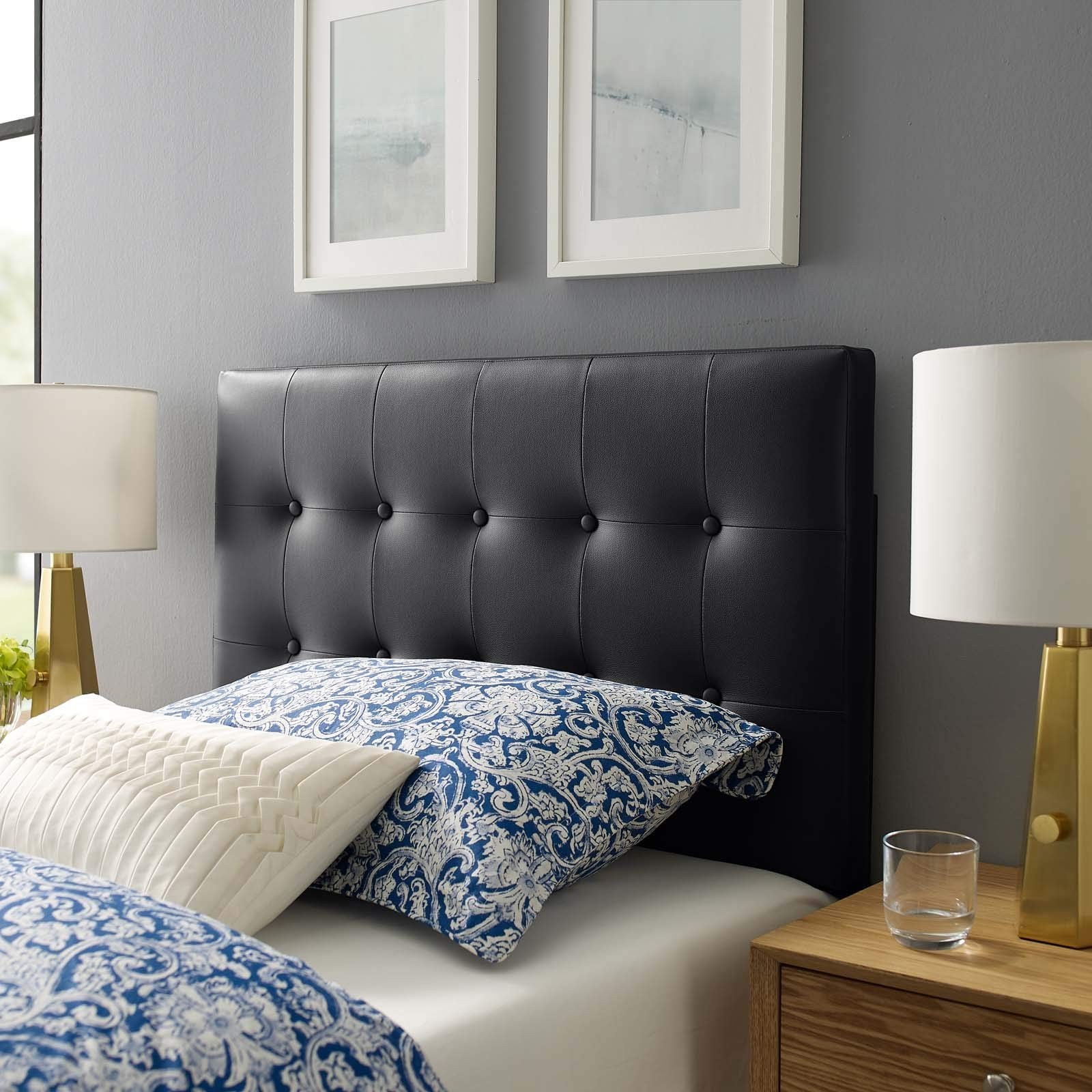 Tufted Button Faux Leather Twin Headboard – Upholstered Black Bedroom Decor