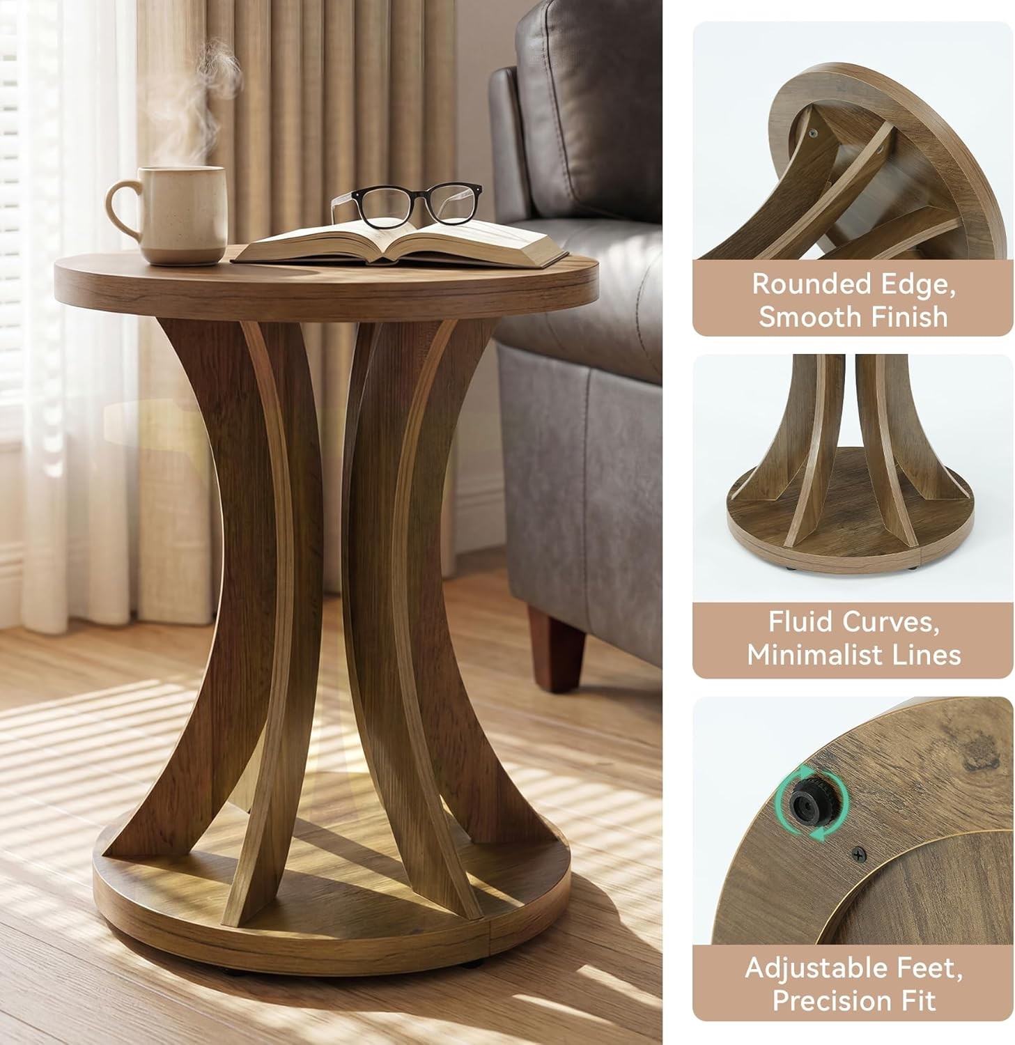 Round Side Table Modern End Table Accent Table with Curved Frame for Living Room