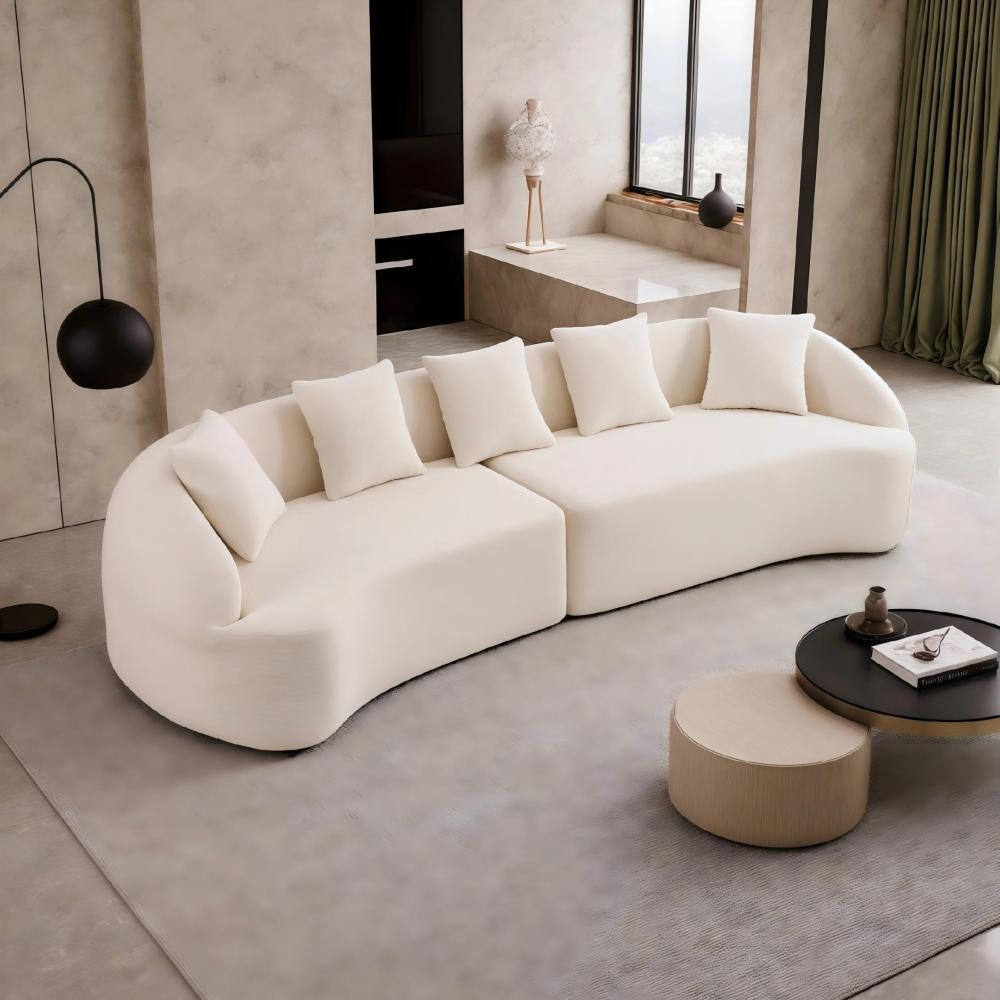 110″ Curved Sofa Sleeper Sectional, Chenille Pillow Back, No Assembly Req