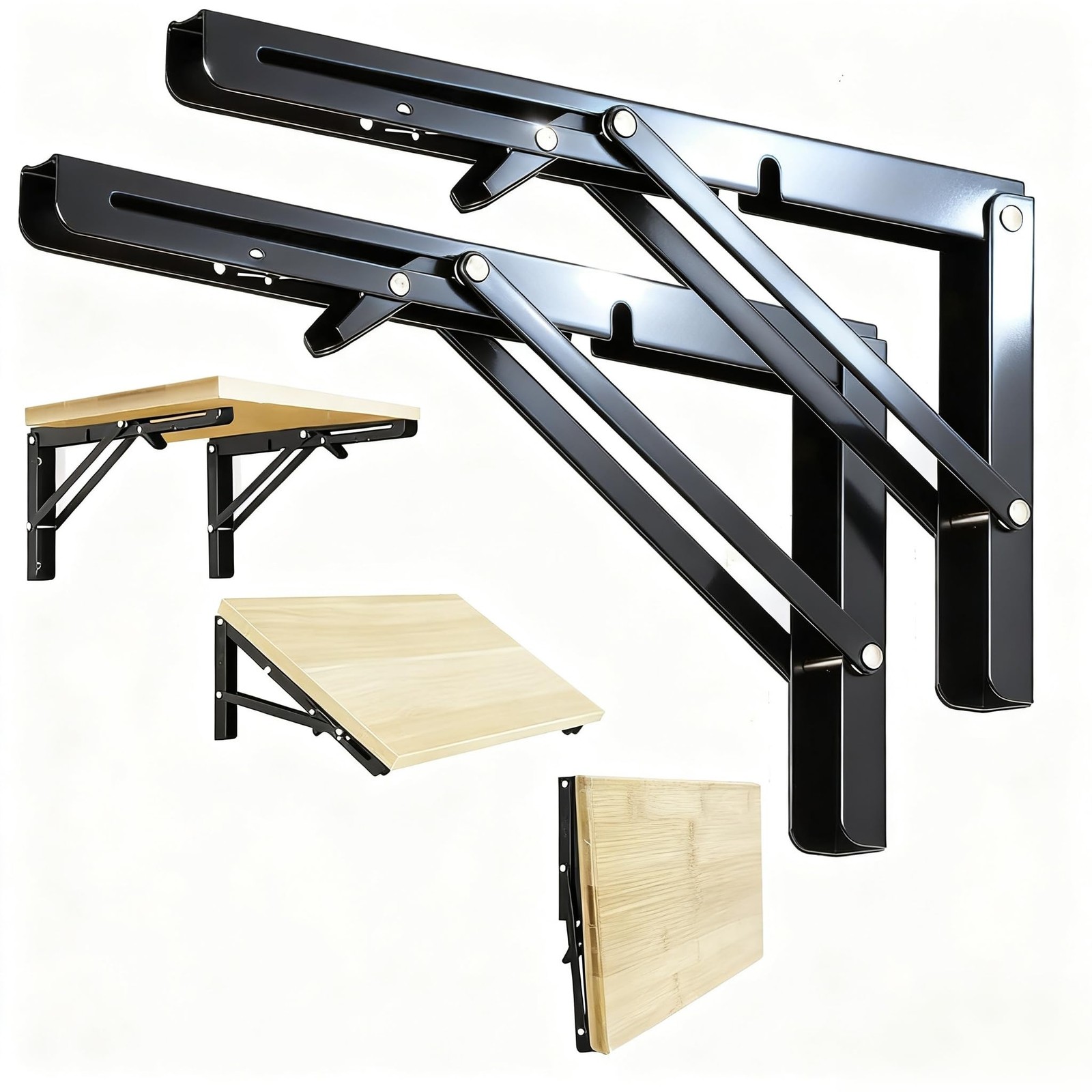 2 PCS 20 Inch Collapsible Triangle Shelf Bracket Black Heavy Duty 550 Lb