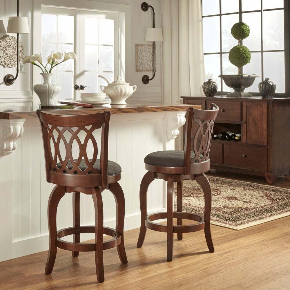 Transitional Swivel 24-inch Counter Height Stool Scroll/Curved Back Padded Seat
