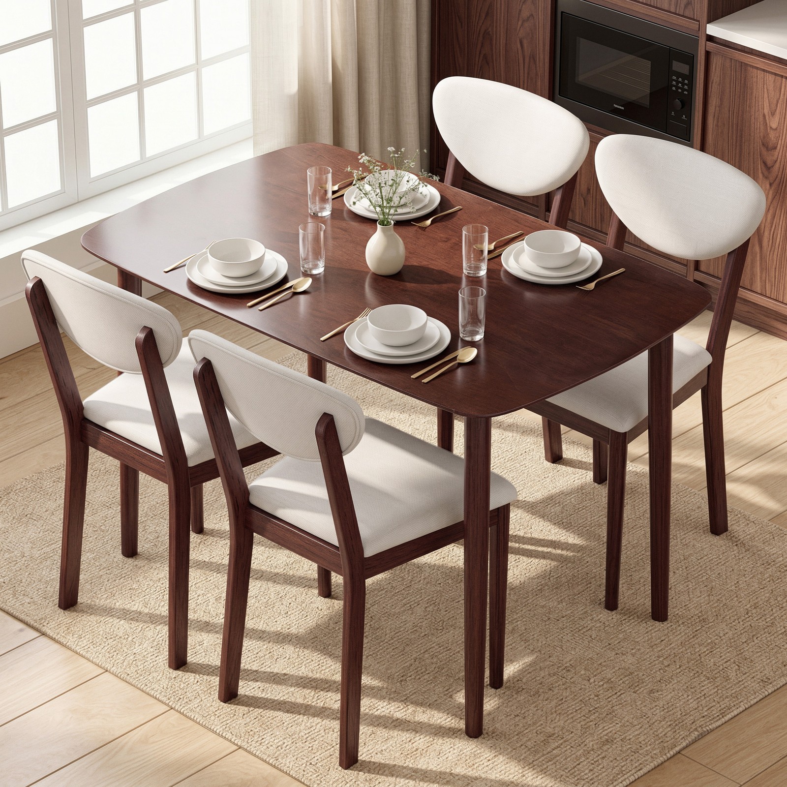 Dining Table Set for 4, Mid-Century Modern Kitchen Table and Chairs