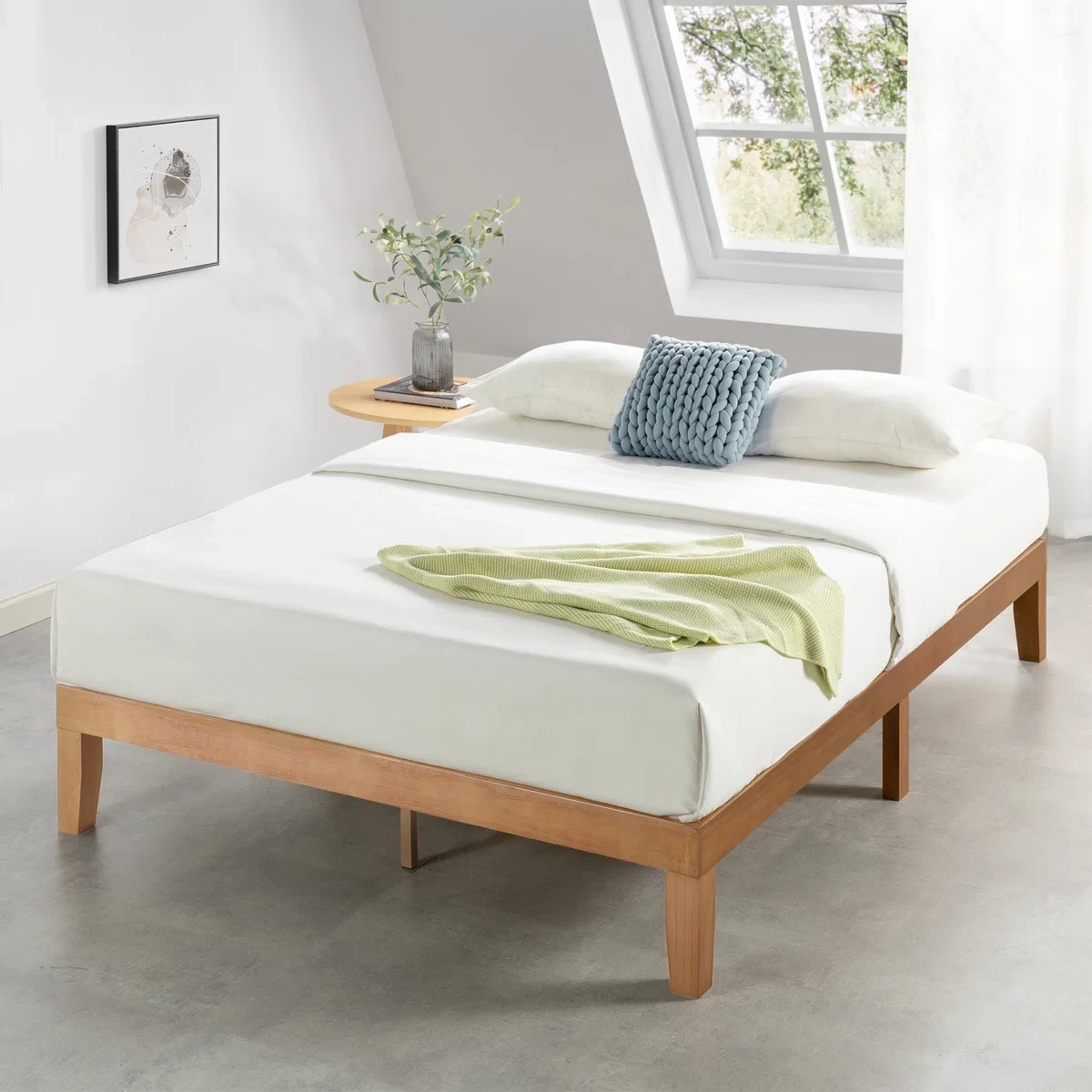 King Platform Bed Solid Wood Scandinavian Natural Minimalist Mid Century Modern