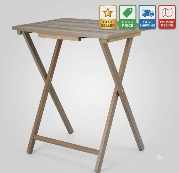XL Oversized Rubberwood Folding TV Tray Table Rustic Gray Heavy Duty
