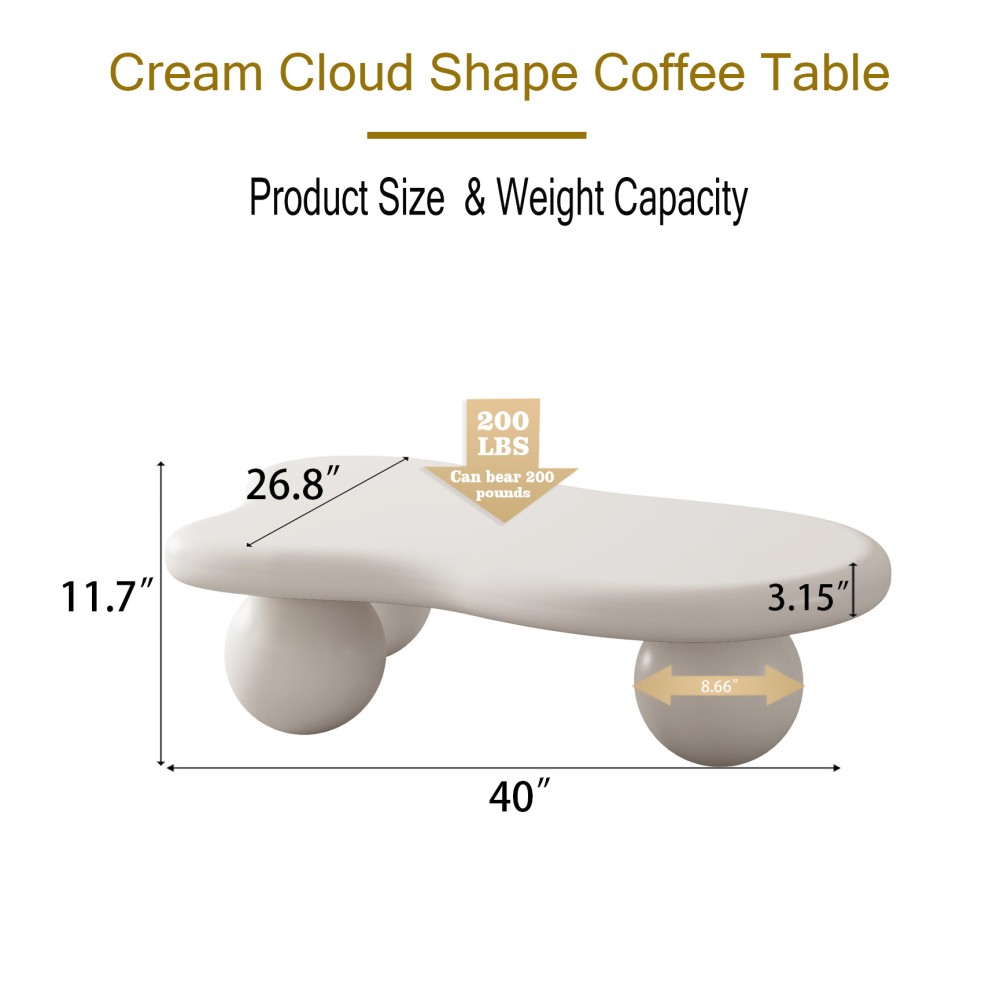 35″ Cloud Coffee Table Cream White Modern Minimalist Kid Pet Safe Small Spaces