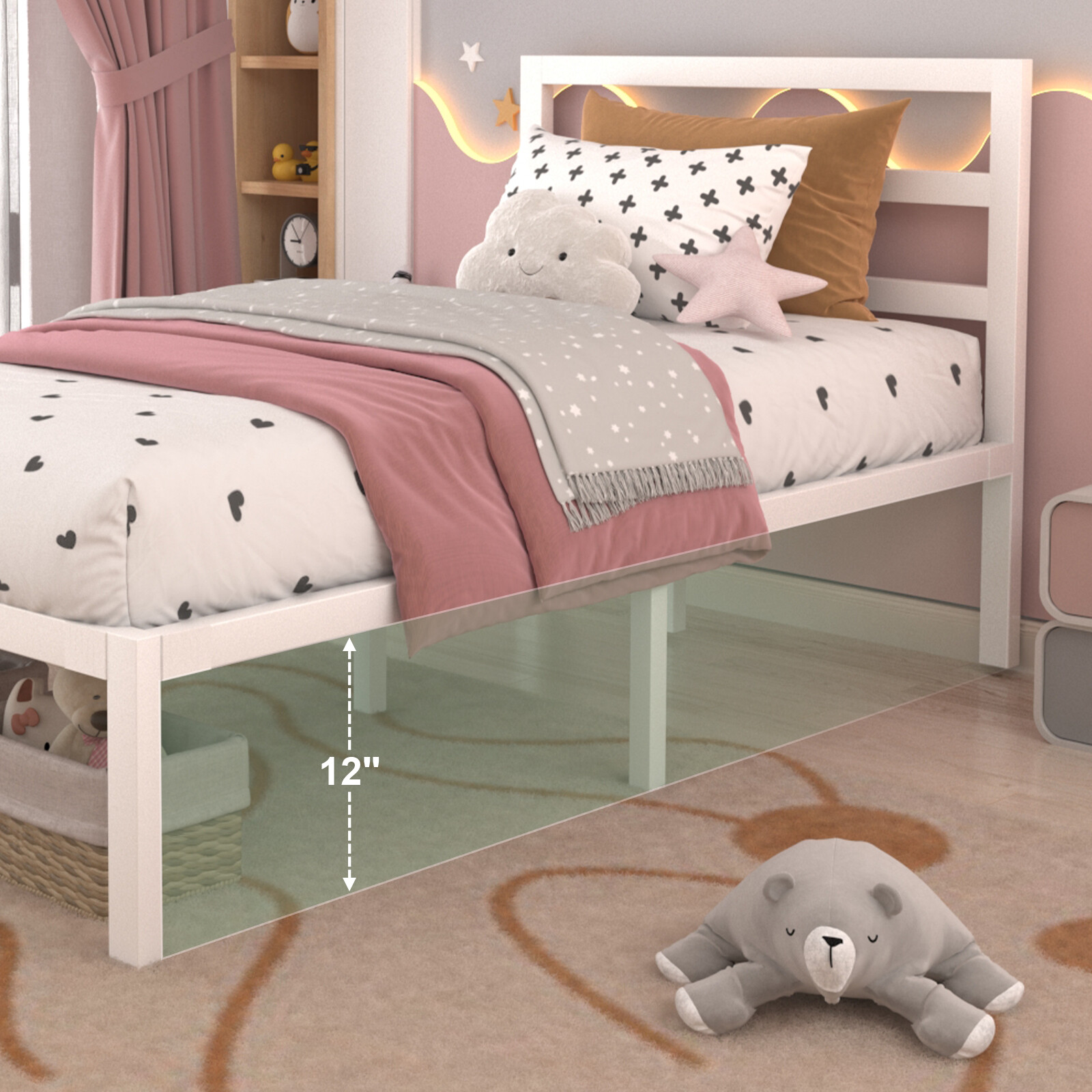 Twin Metal Bed Frame with Heavy Duty Metal Slat Support,Modern Platform for Kids