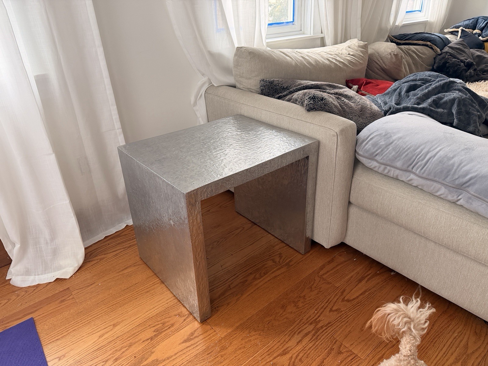 Michael Aram Side Table, Large – Textured, Polished Aluminum — Designer Piece