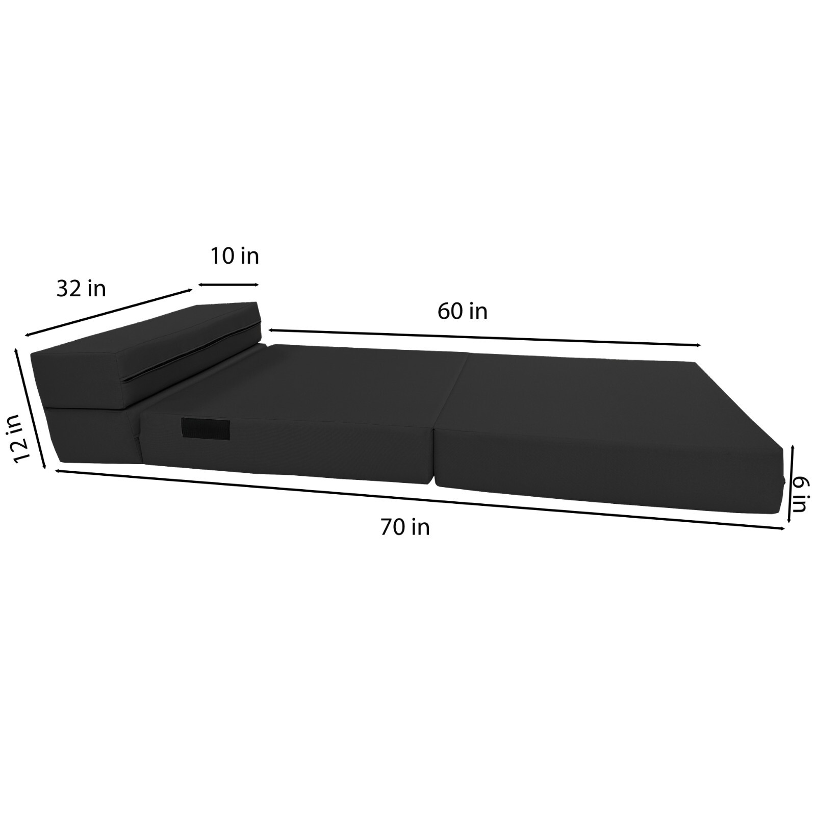Lounger Folding Foam Mattress, Portable Sleepover Sofa Bed 6 x 32 x 80 Black
