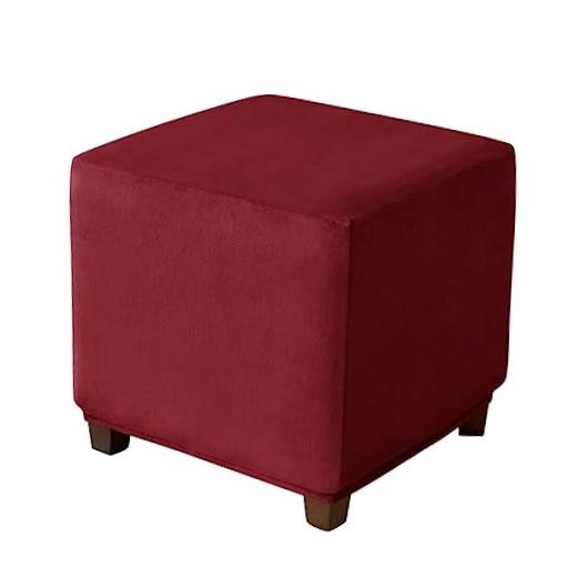 Ottoman Cover Square Velvet S/ Length&Width:13-18″/Height:15-18″ Wine Red