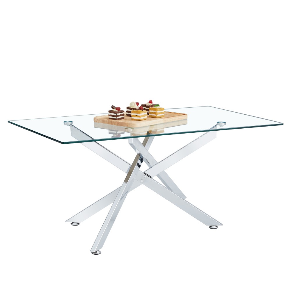 39.37″ Rectangular Clear Tempered Glass Coffee Table,Stylish Design