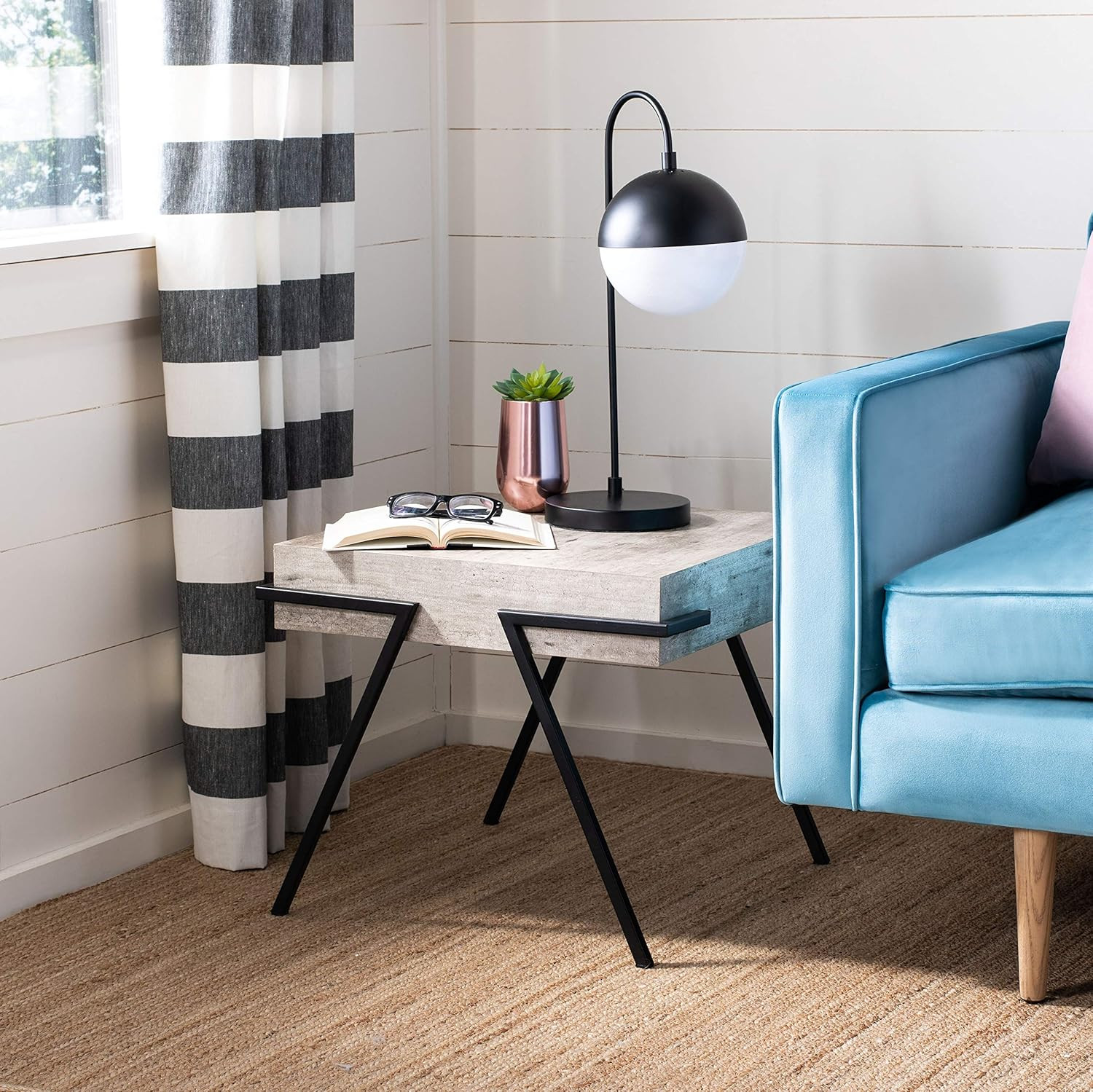 Modern Industrial Light Grey & Black Square Accent Table by Home