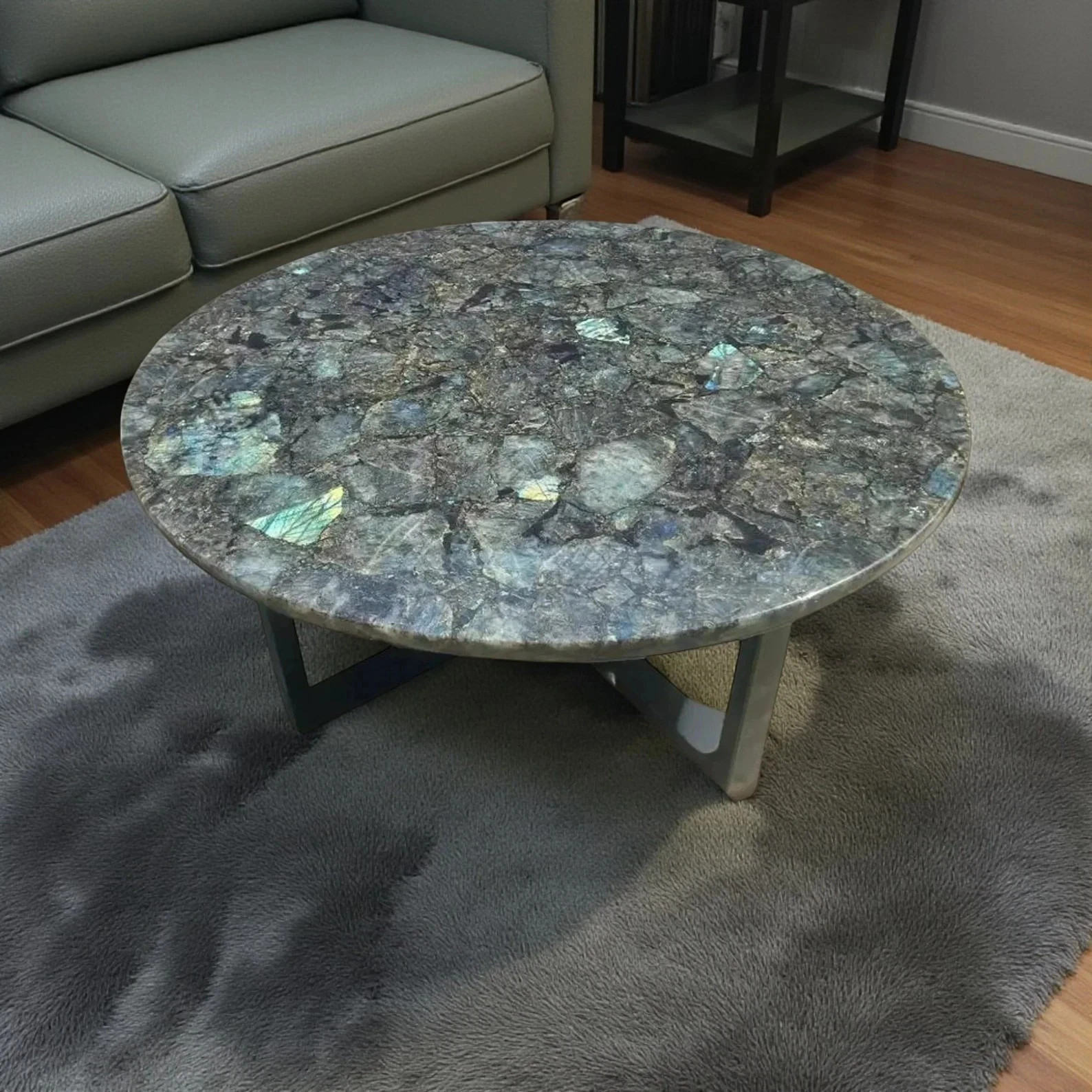 Labradorite Coffee Table Top , Shiny Stone End Table , Labradorite Center Table