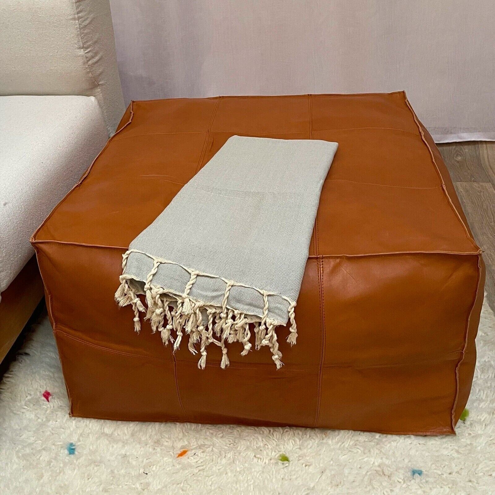 Footstool Unstuffed Handmade New Boho 30” Comfertable Moroccan Leather Pouffe
