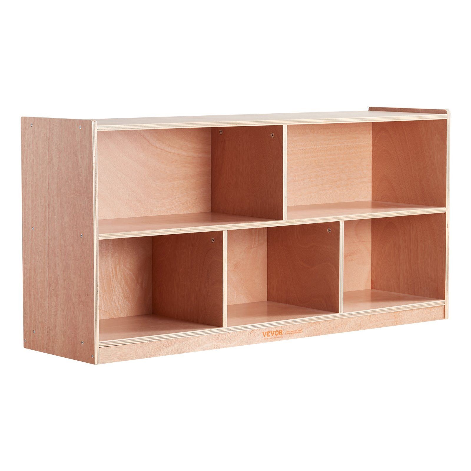 Functional 5-Bin Cubby Cabinet 2 Levels Non-Toxic Coating Natural Wood