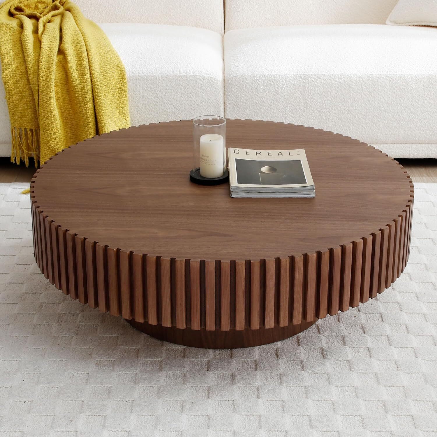 39.37″ Round Coffee Table Handcrafted Relief Sturdy Pedestal Tea Table