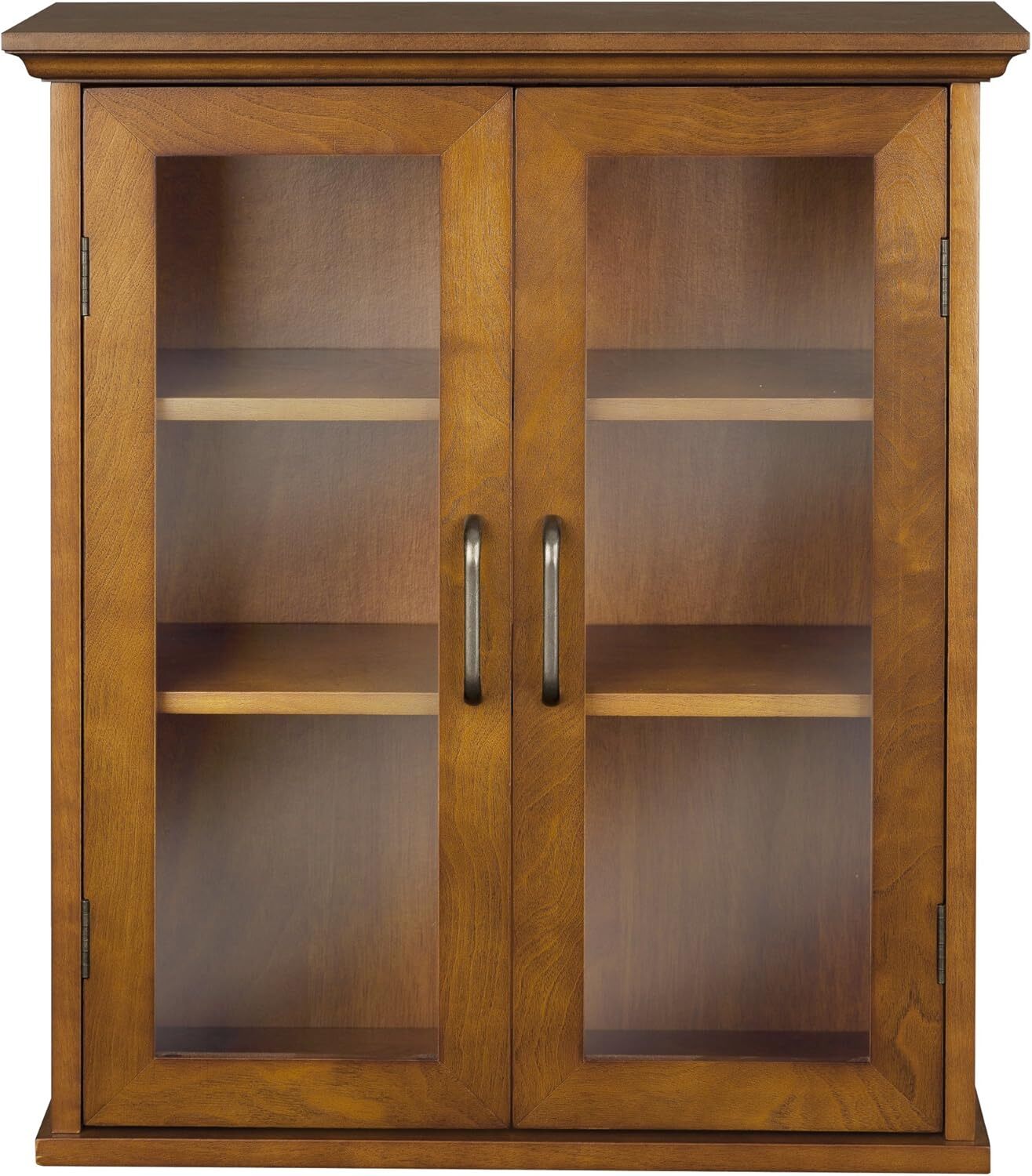 Glass Door Wall Cabinet with Adjustable Shelves Brown Kitchen Bathroom Cupboard