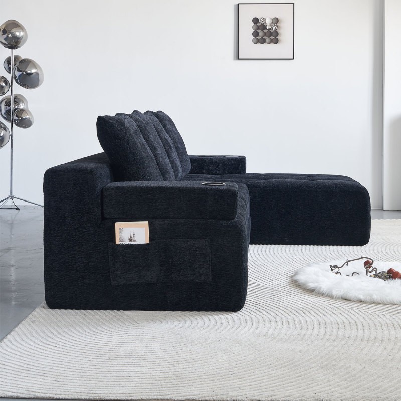 Modern Style L-Shaped Sectional Sofa with USB Ports Bluetooth Speaker 102