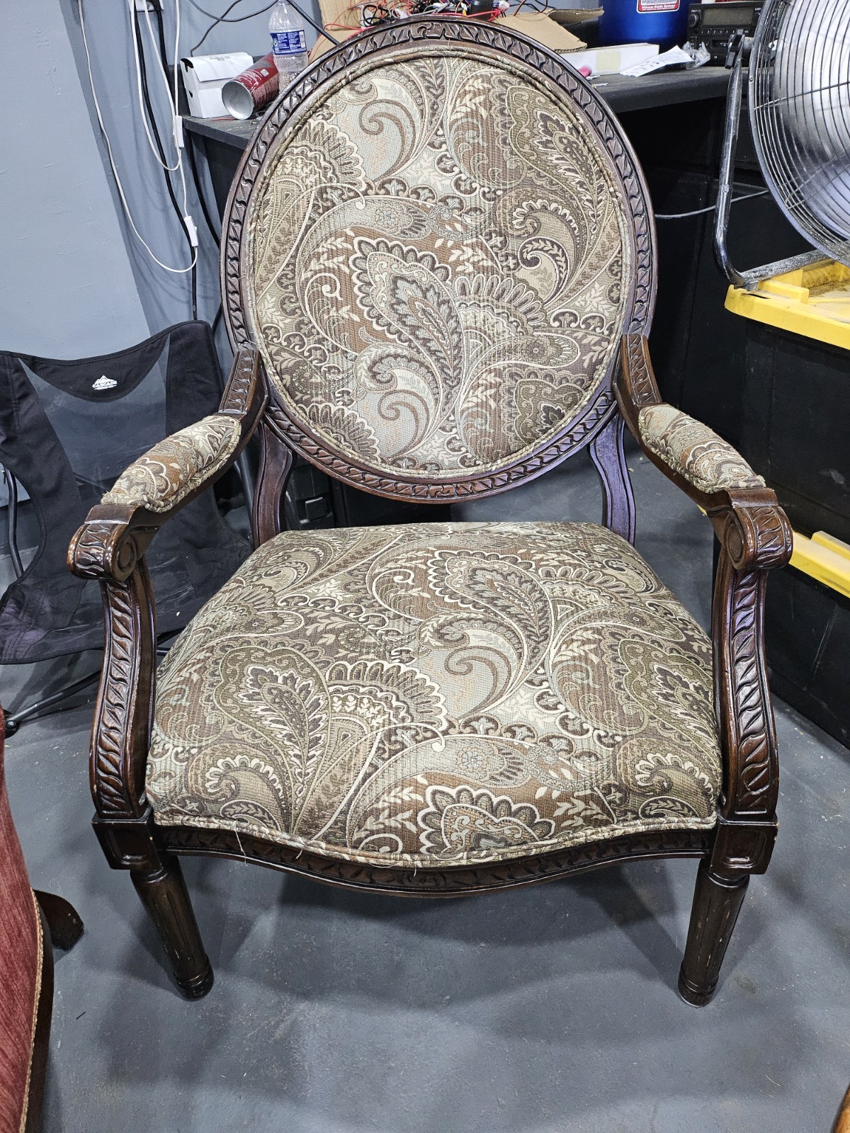 Upholstered Wood Accent Chair With Arms Padded Seat Paisley Beige Brown 44″
