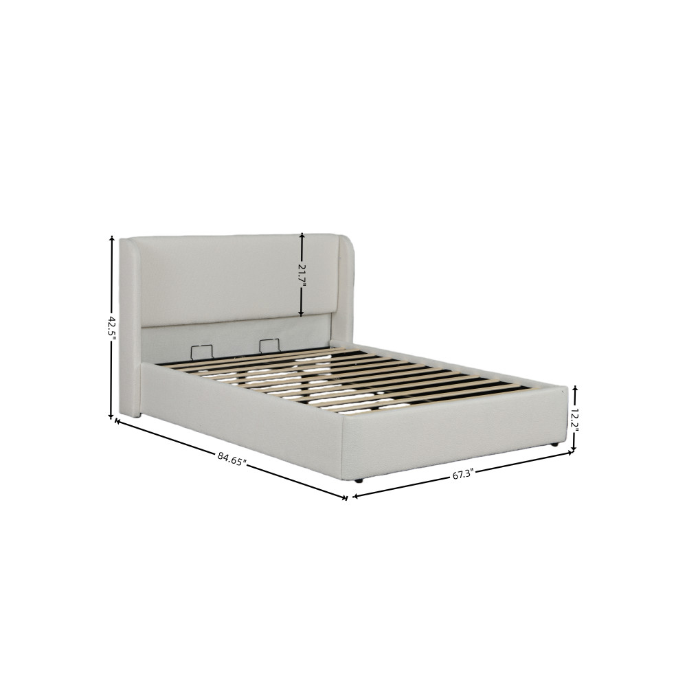 King Queen Size Upholstered Platform Bed Frame with Tall Wingback Headboard