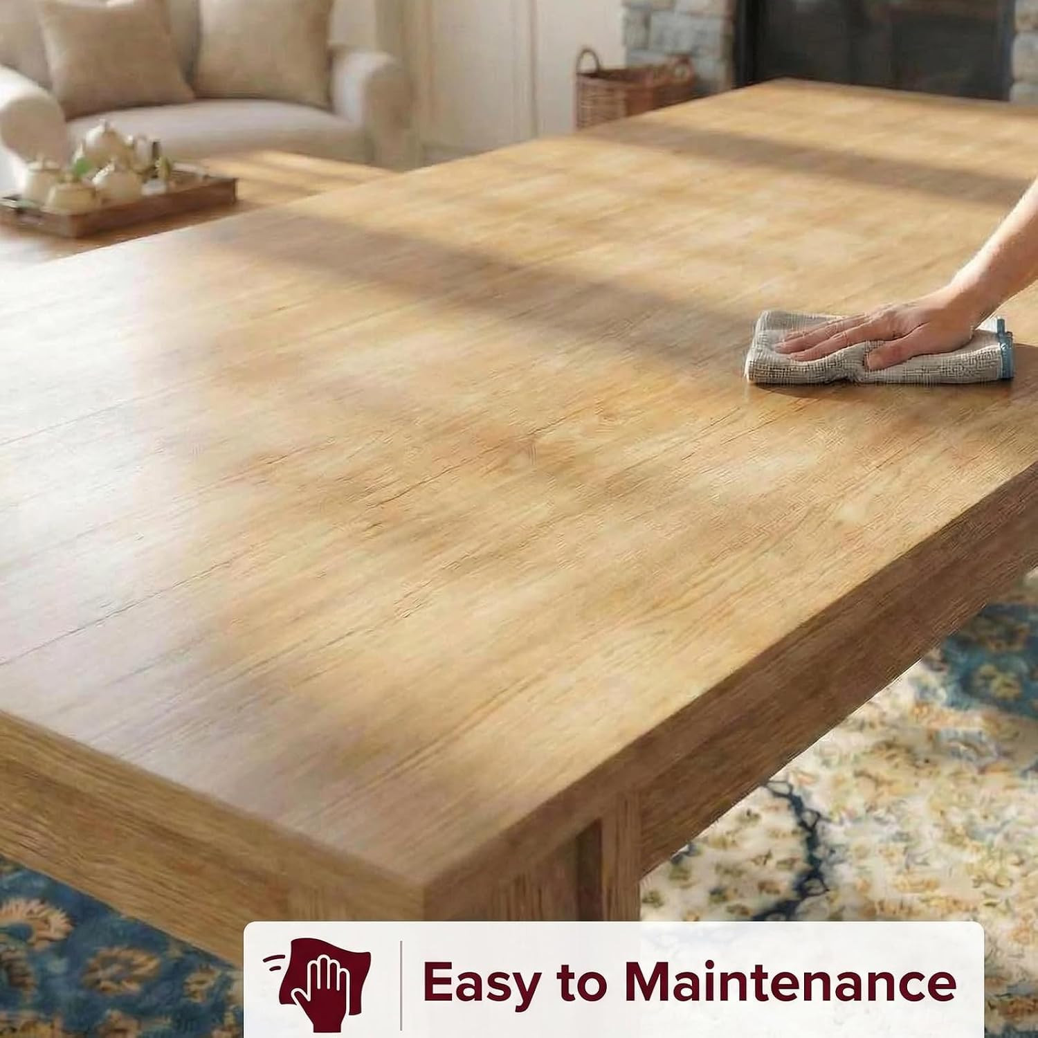 71″ Farmhouse Dining Table for 6-8, Sturdy Wood Kitchen Table, Natural Finish