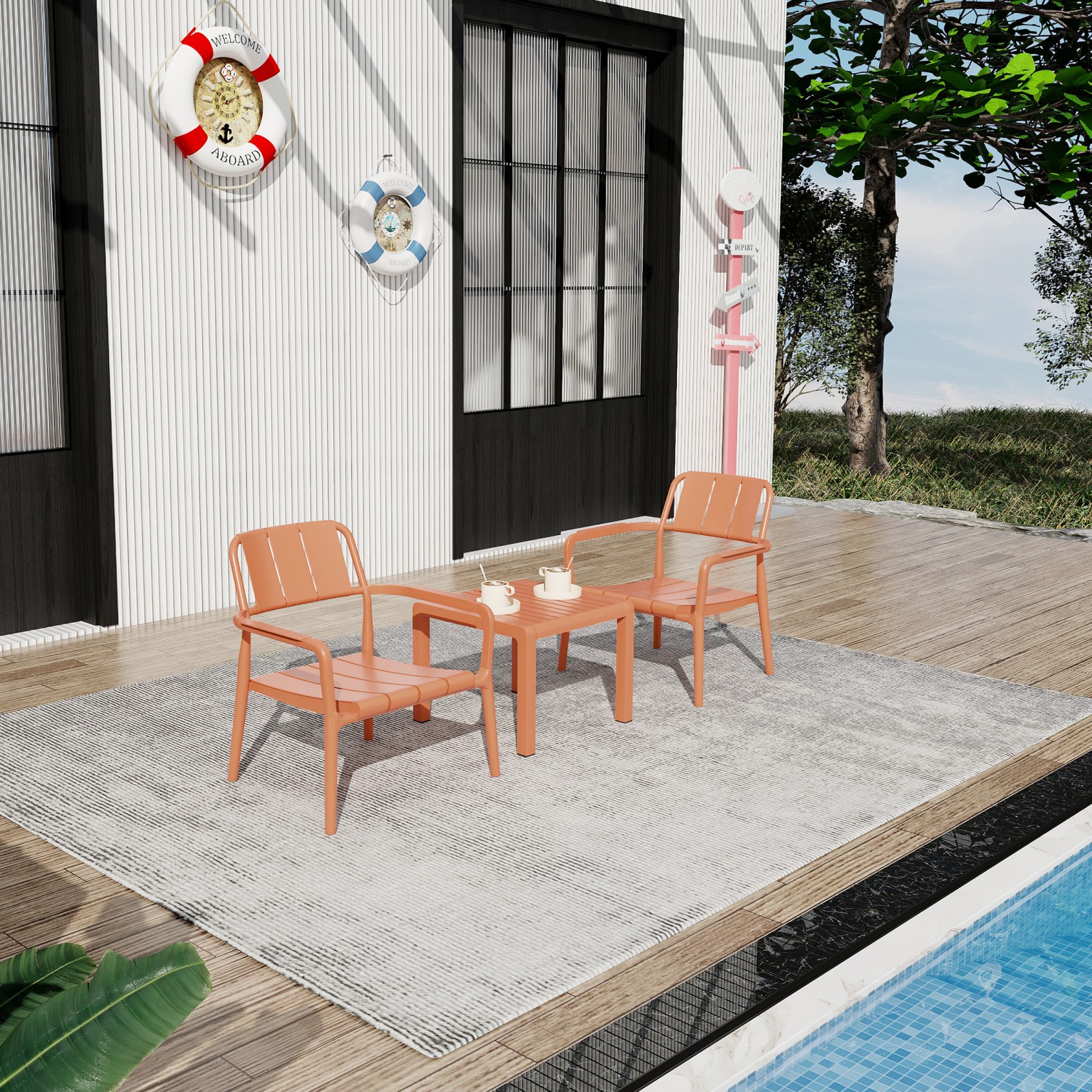 2-Piece Single-Seater Chair & Coffee Table Set Apricot Brown PP