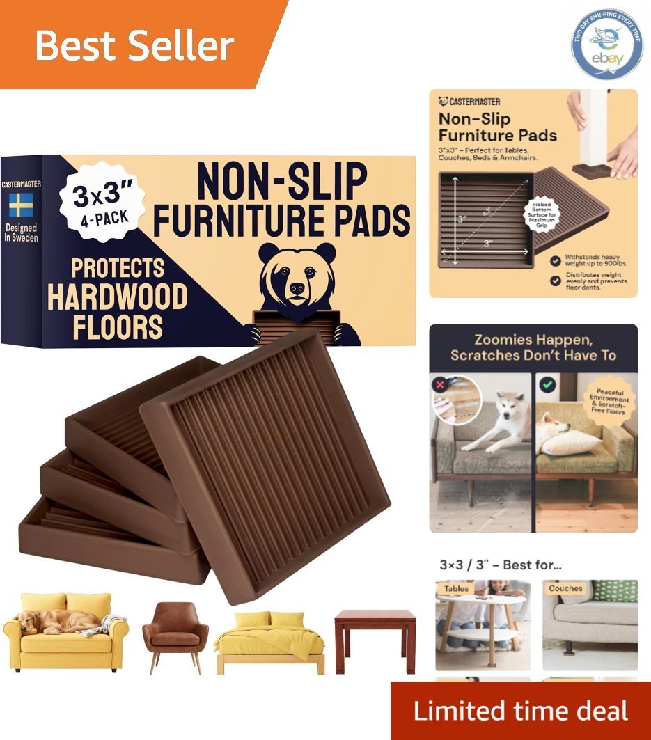 Brown Non-Slip Furniture Pads – 3” x 3” Set of 4 for Hardwood Floor Protection