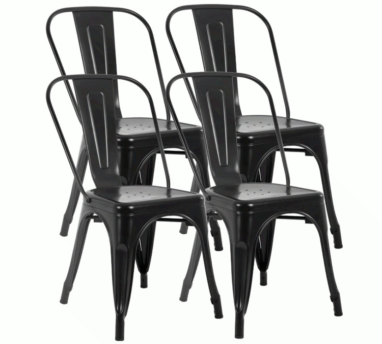 FDW Metal Dining Chairs Set 4 Stackable Tolix Side Chairs Black