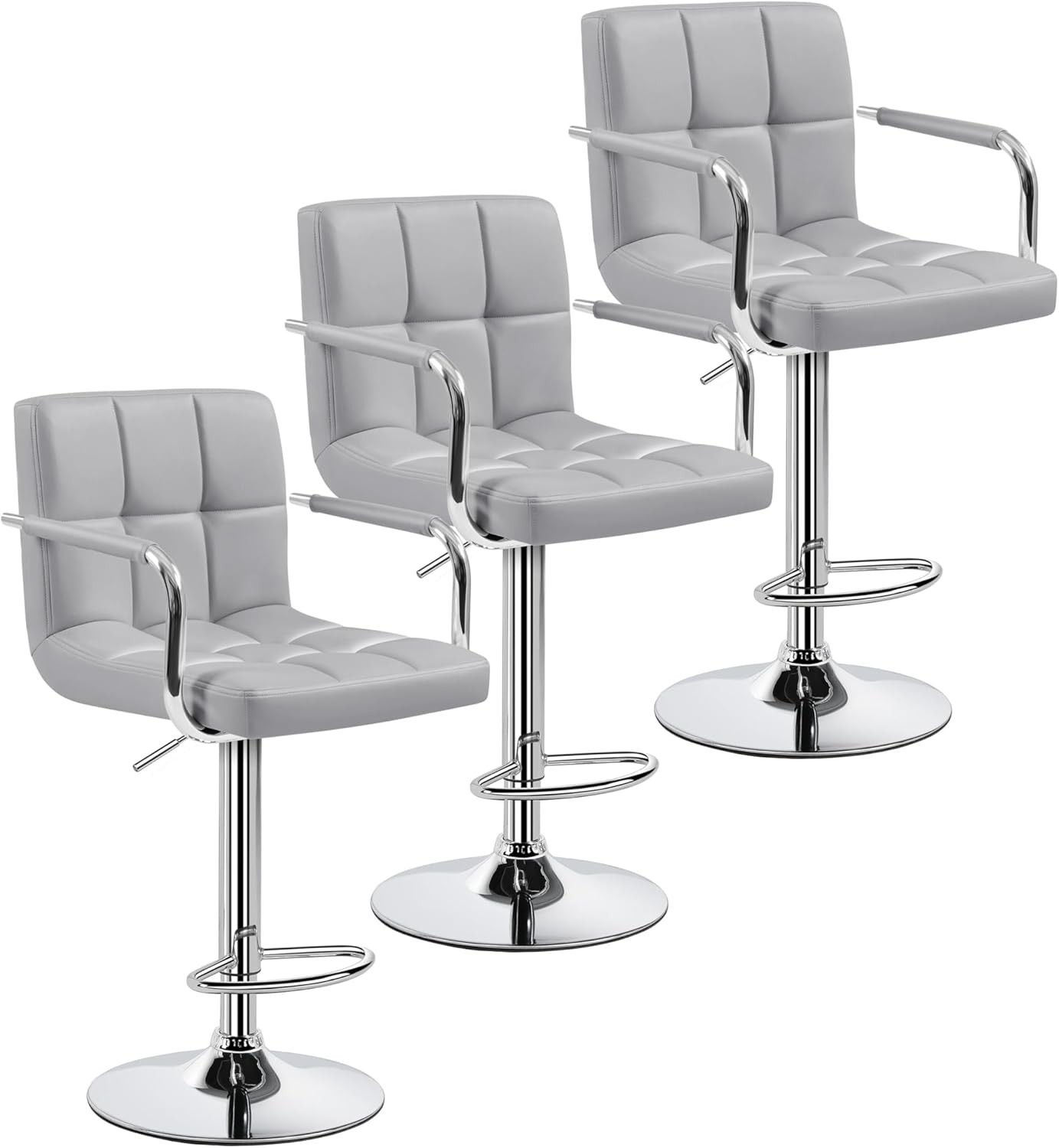 Bar Stools Set of 2 Adjustable PU Leather Swivel Barstools Modern Counter Stools