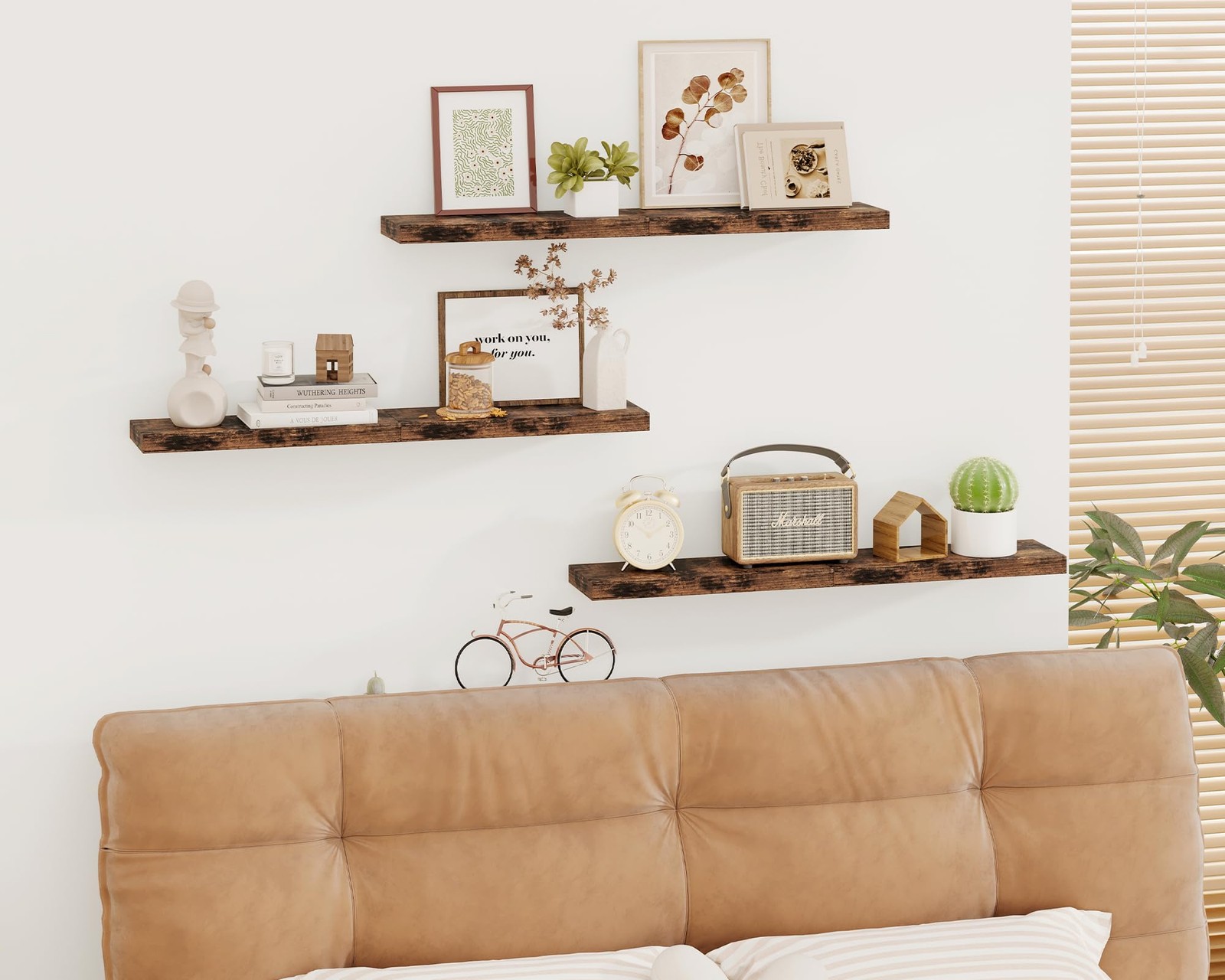 15.8in Floating Shelves, Set of 6 Wood Shelves, Farmhouse Shelf Wall Decor fo…