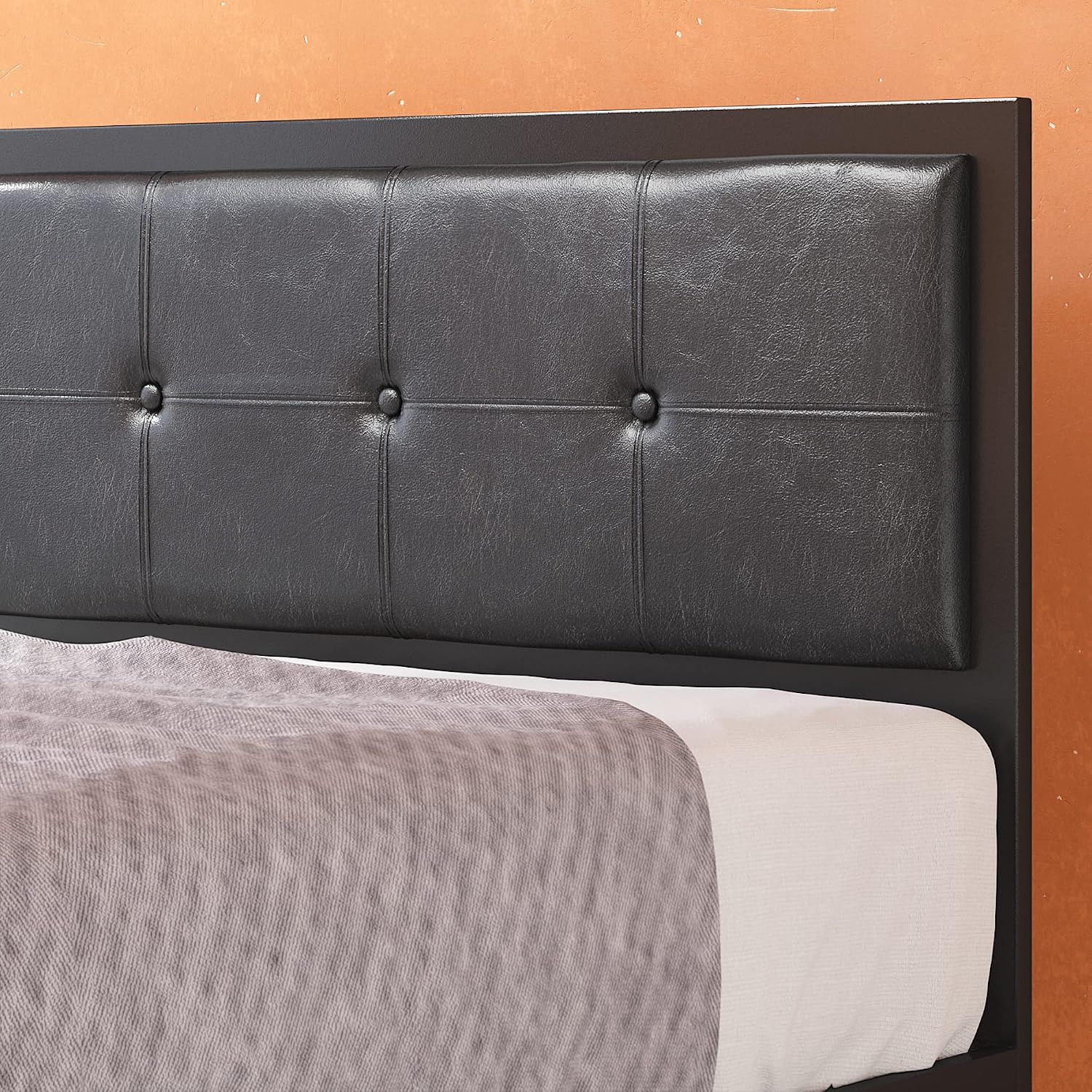 Cherie Full Metal Platform Bed Frame with Faux Leather Headboard, Easy Assembly