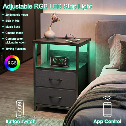 Fixwal Night Stand with Charging Station, LED Nightstand U-S-B Ports…