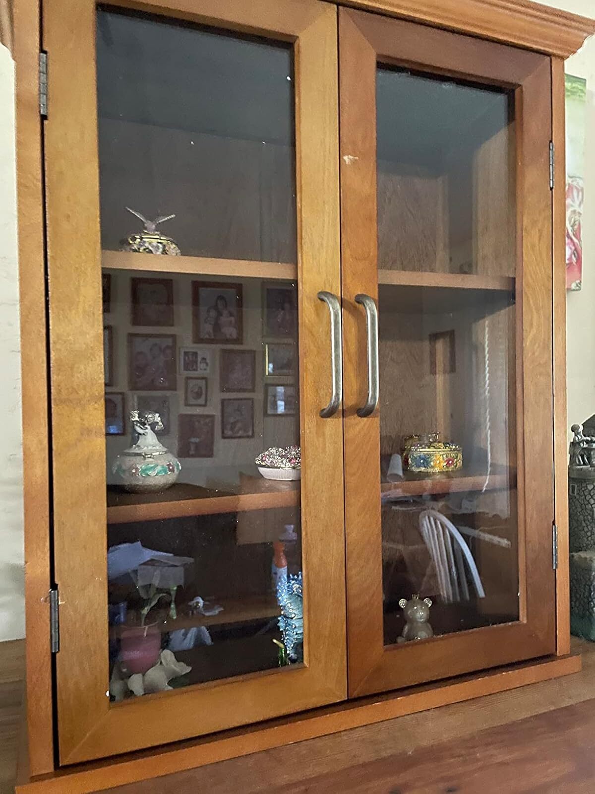 Glass Door Wall Cabinet with Adjustable Shelves Brown Kitchen Bathroom Cupboard