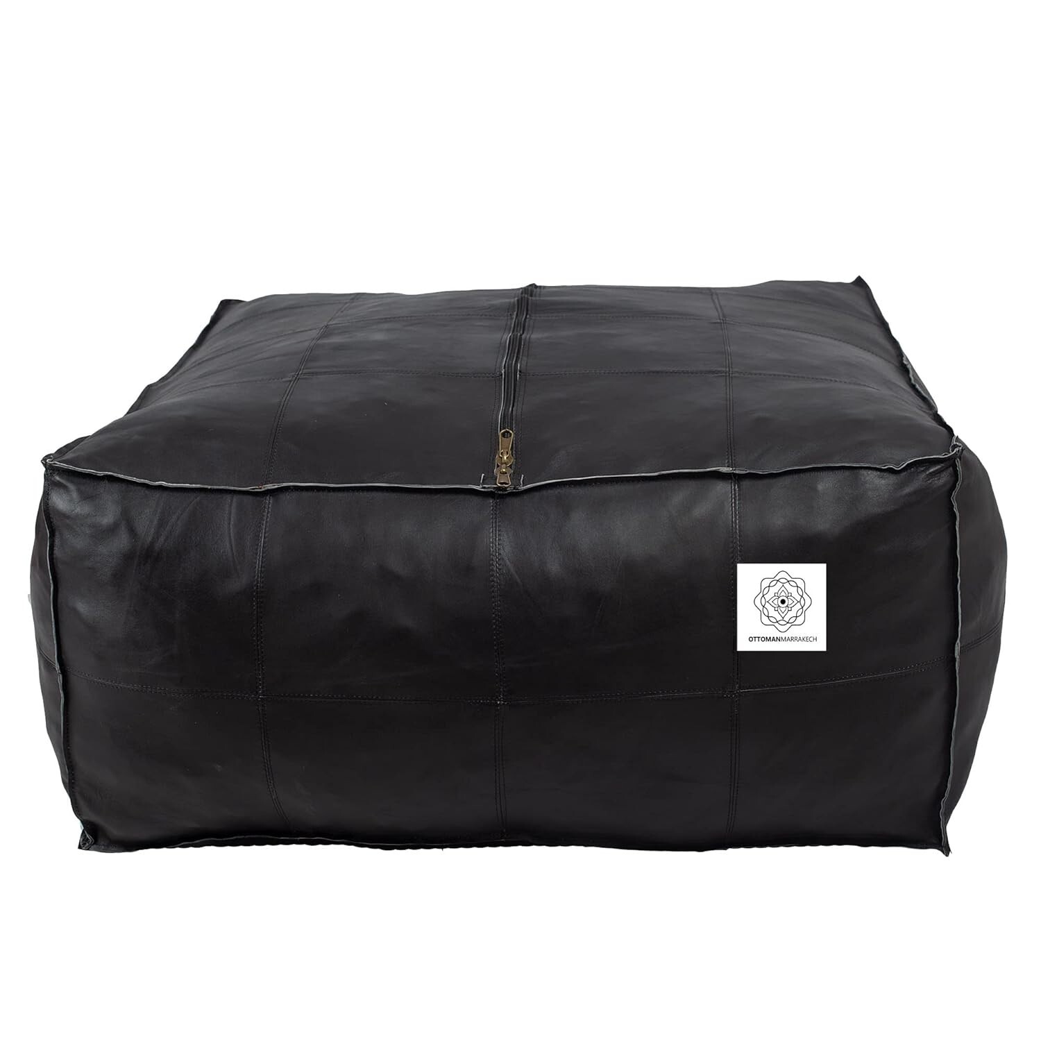 30” Square Handcraft Footrest Black Moroccan Leather Footstool Pouffe Unstuffed