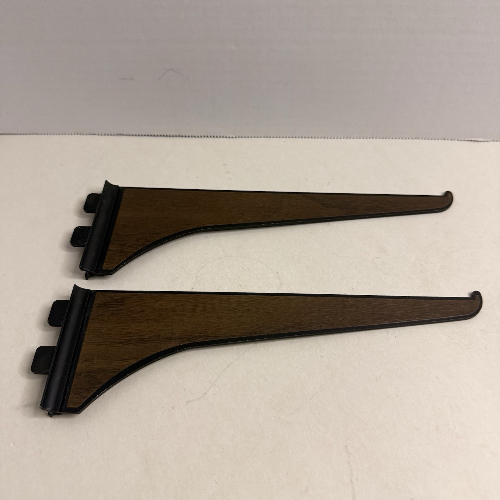 Vintage Wood Grain Shelf Brackets Wall Mount Pair 8.75” Retro Laminate