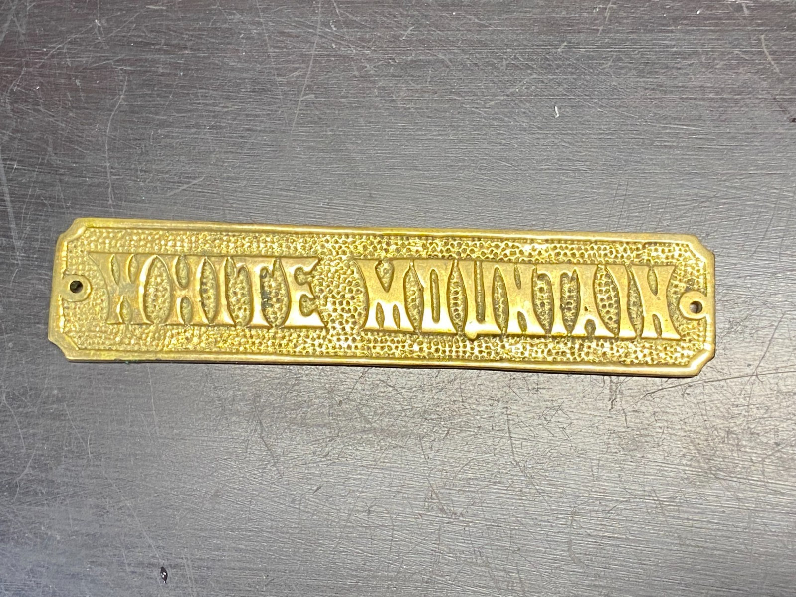 Original Antique WHITE MOUNTAIN Cast Brass Ice Box Nameplate