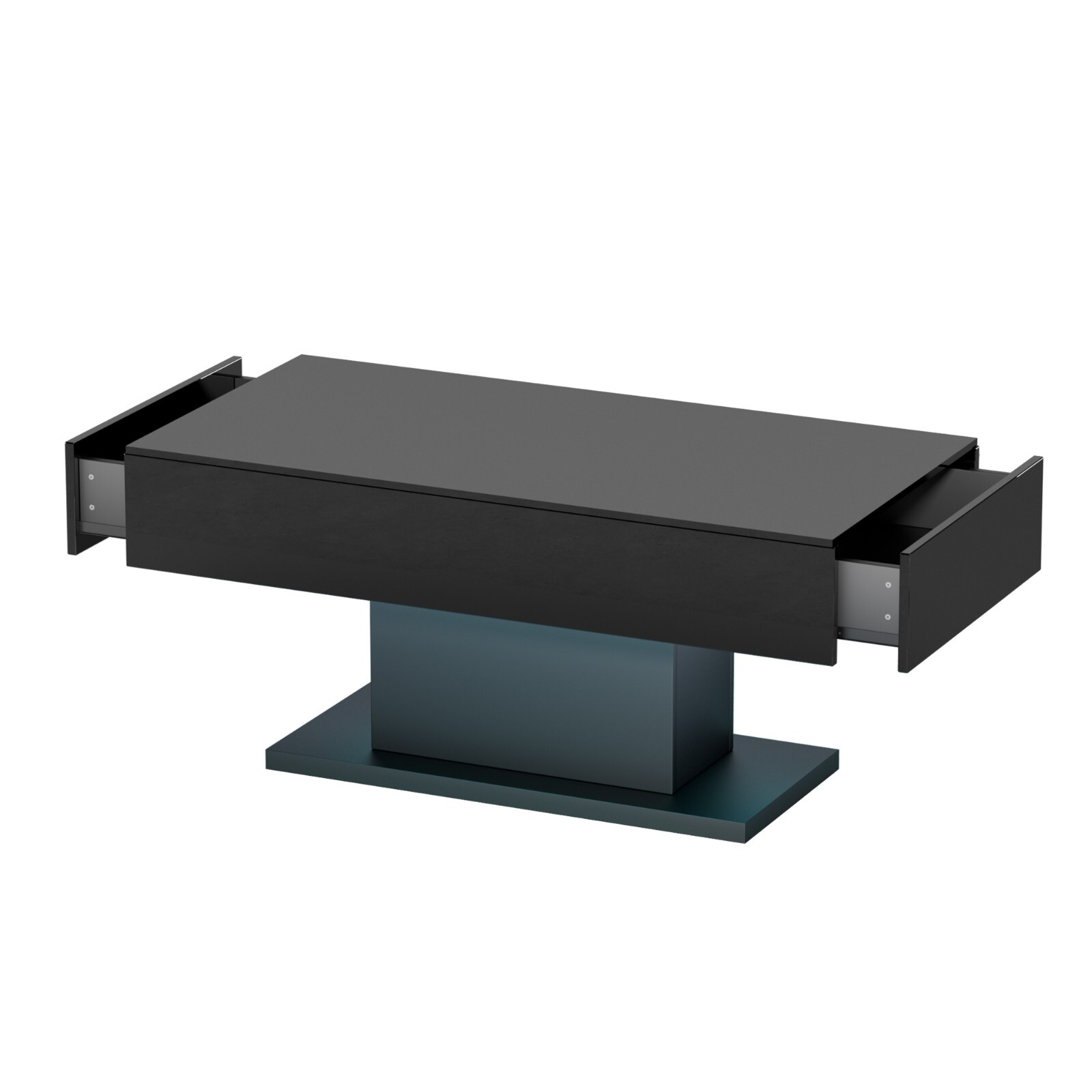 Coffee Table with LED Light, High-Gloss Black With Drawer Living Room Furniture