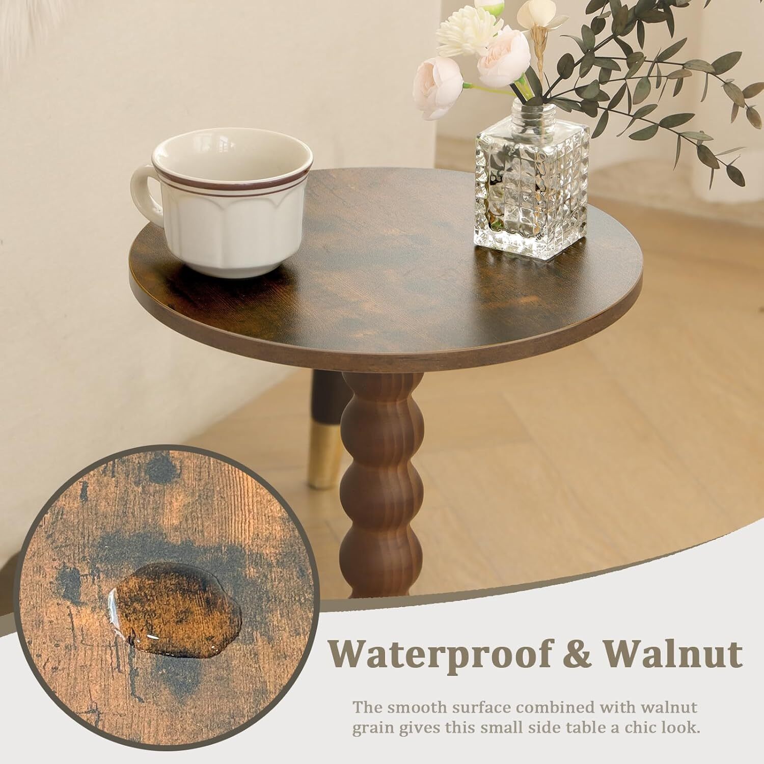 Modern accent solid wood leg bedside table (plain brown)