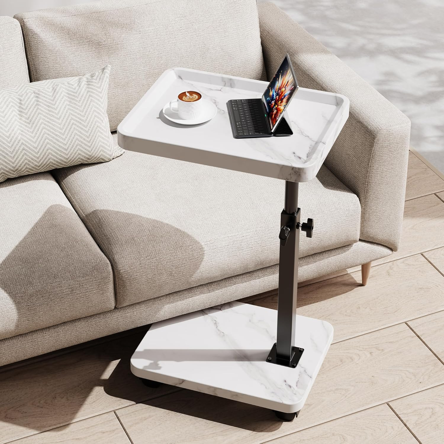 C Table End Table Adjustable Height, 360°Swivel TV Tray Table for Small Spaces,