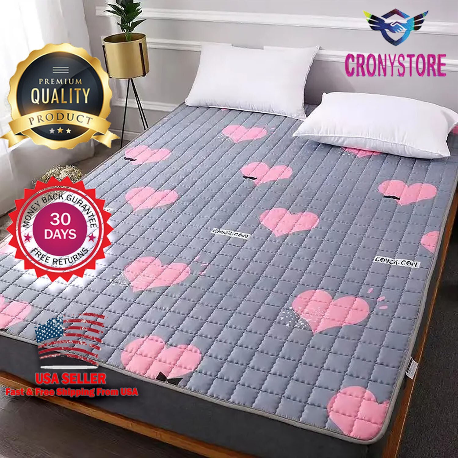 Queen Size Mattress Topper, 1200 GSM Cooling Cushion, Mattress Pad for Back Pain