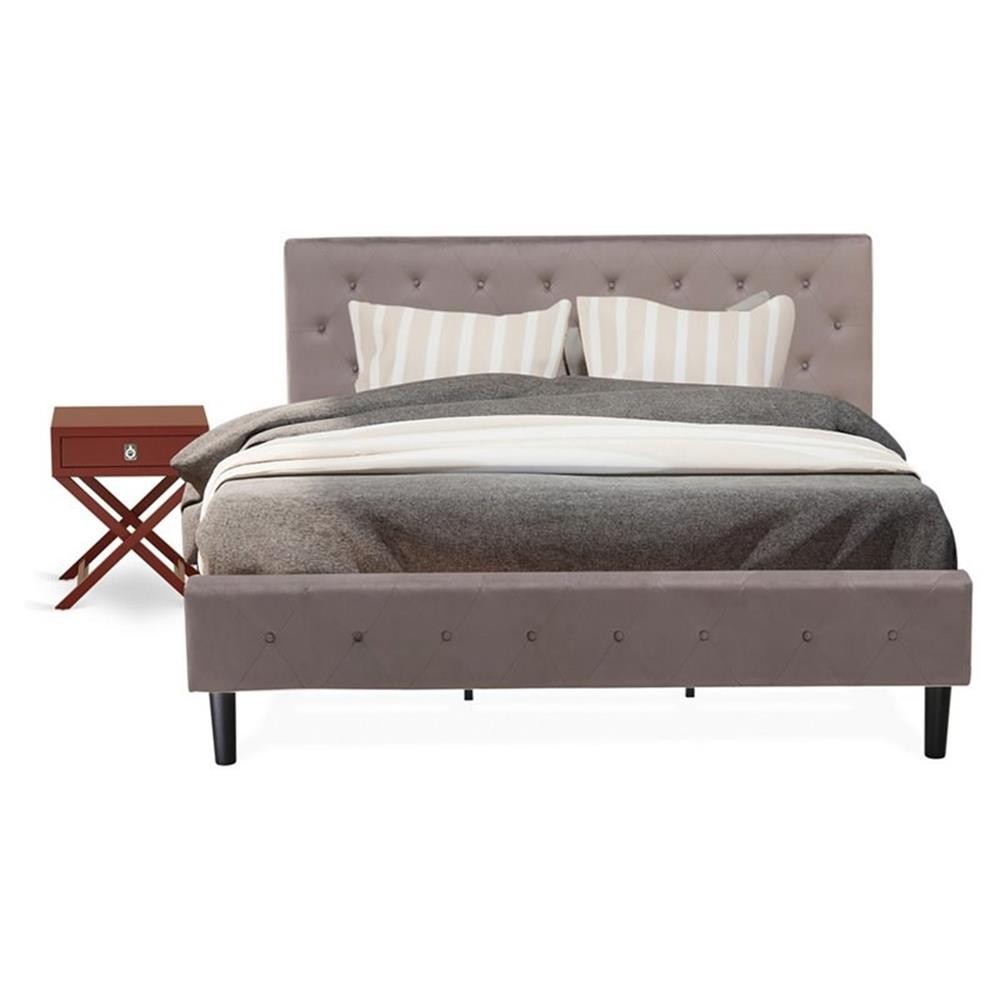 East West Furniture Nolan 2-Piece Wood King Bedroom Set in Brown/Burgundy