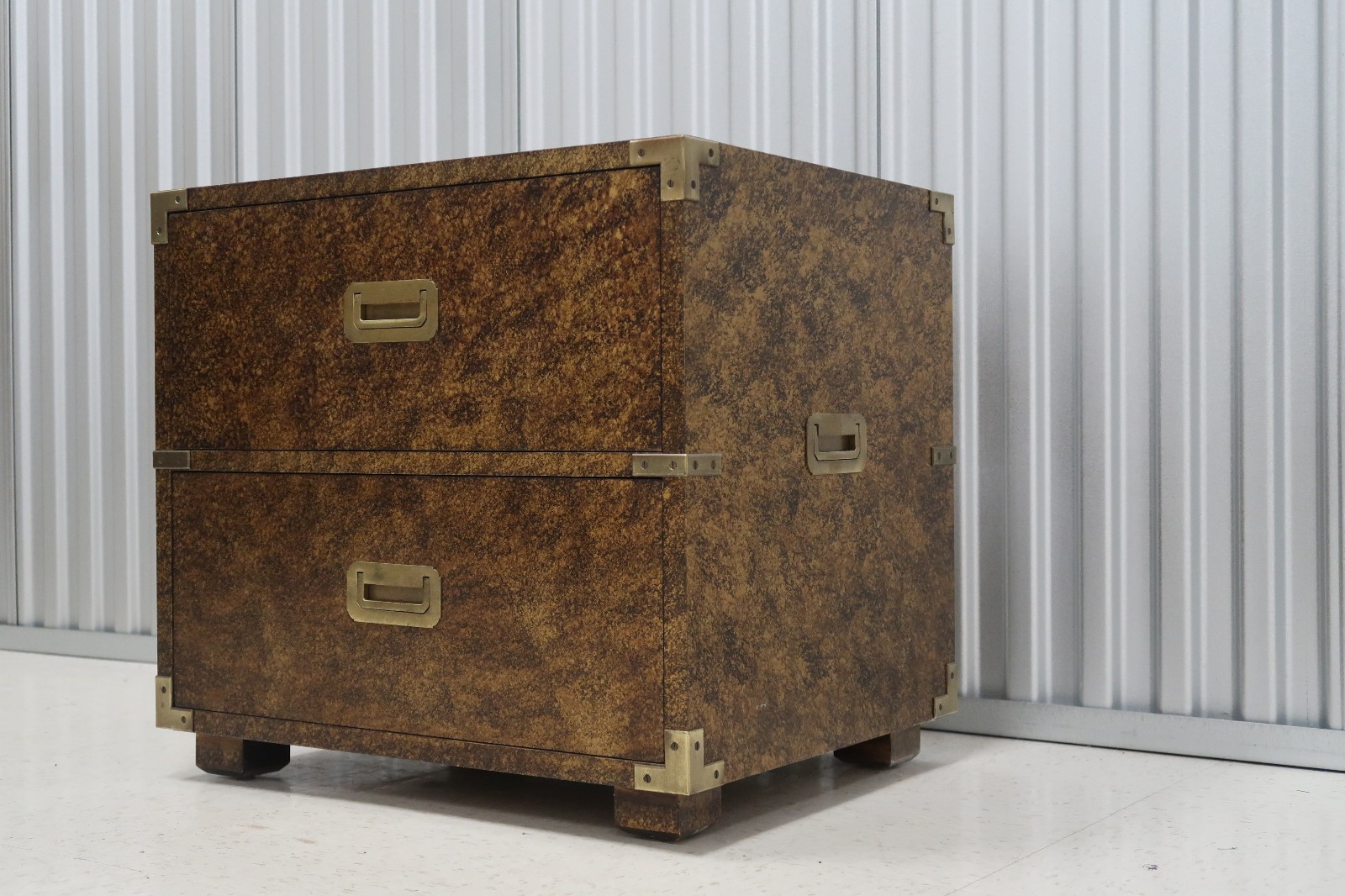Henredon Campaign Style Faux Tortoise Shell Finish Bedside Chest