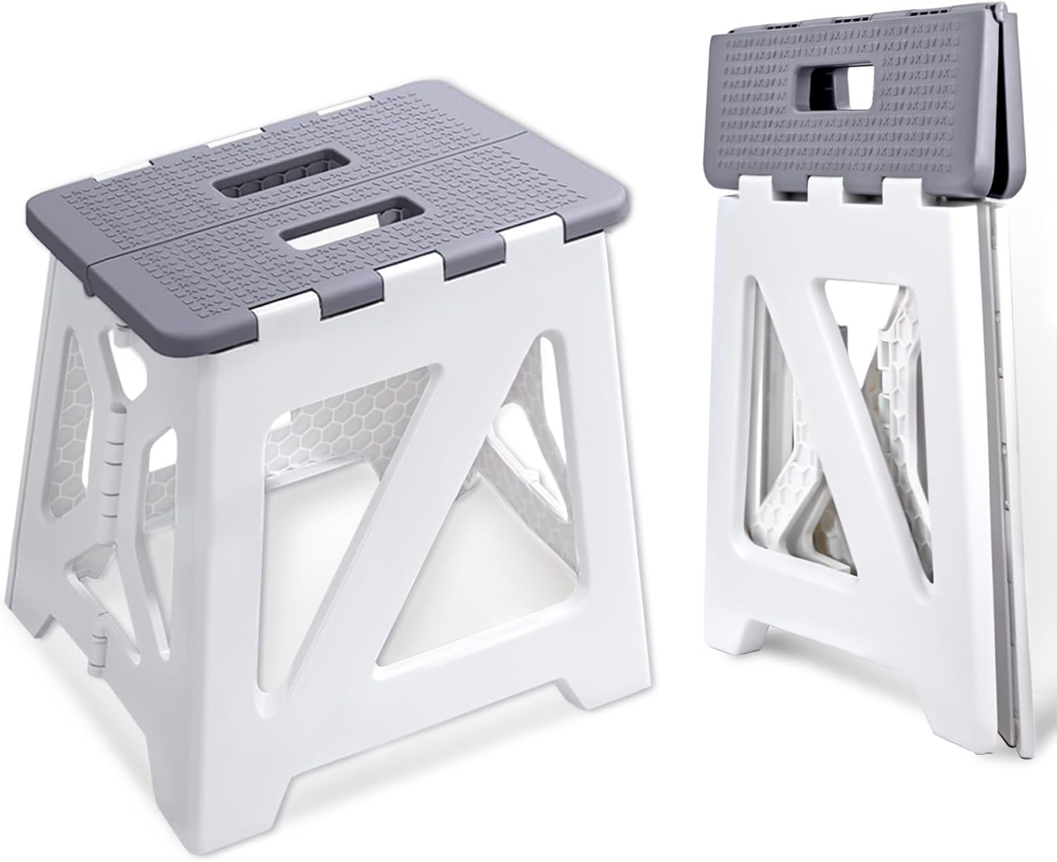 Foldable Step Stool (1 Pack) 12.9” Tall up to 300 Lb Sturdy Plastic Folding Grey