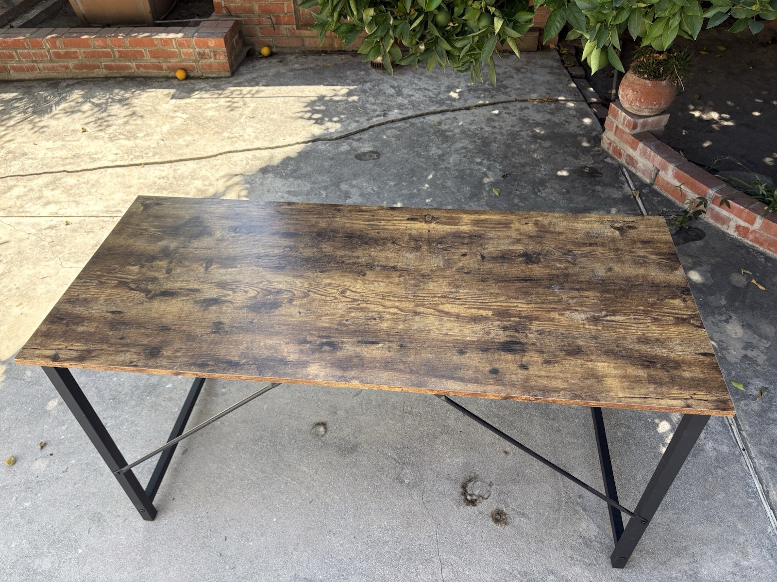 Industrial Rectangular Dining Table Wood Top Metal Frame Brown/Black ~63x30x36”