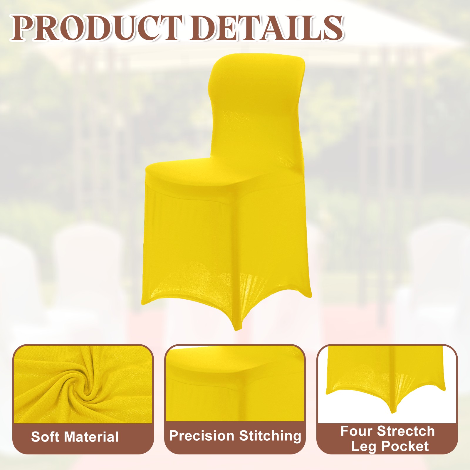 Polyester Spandex Chair Cover 85-105cm Banquet Chair Slipcovers, Yellow