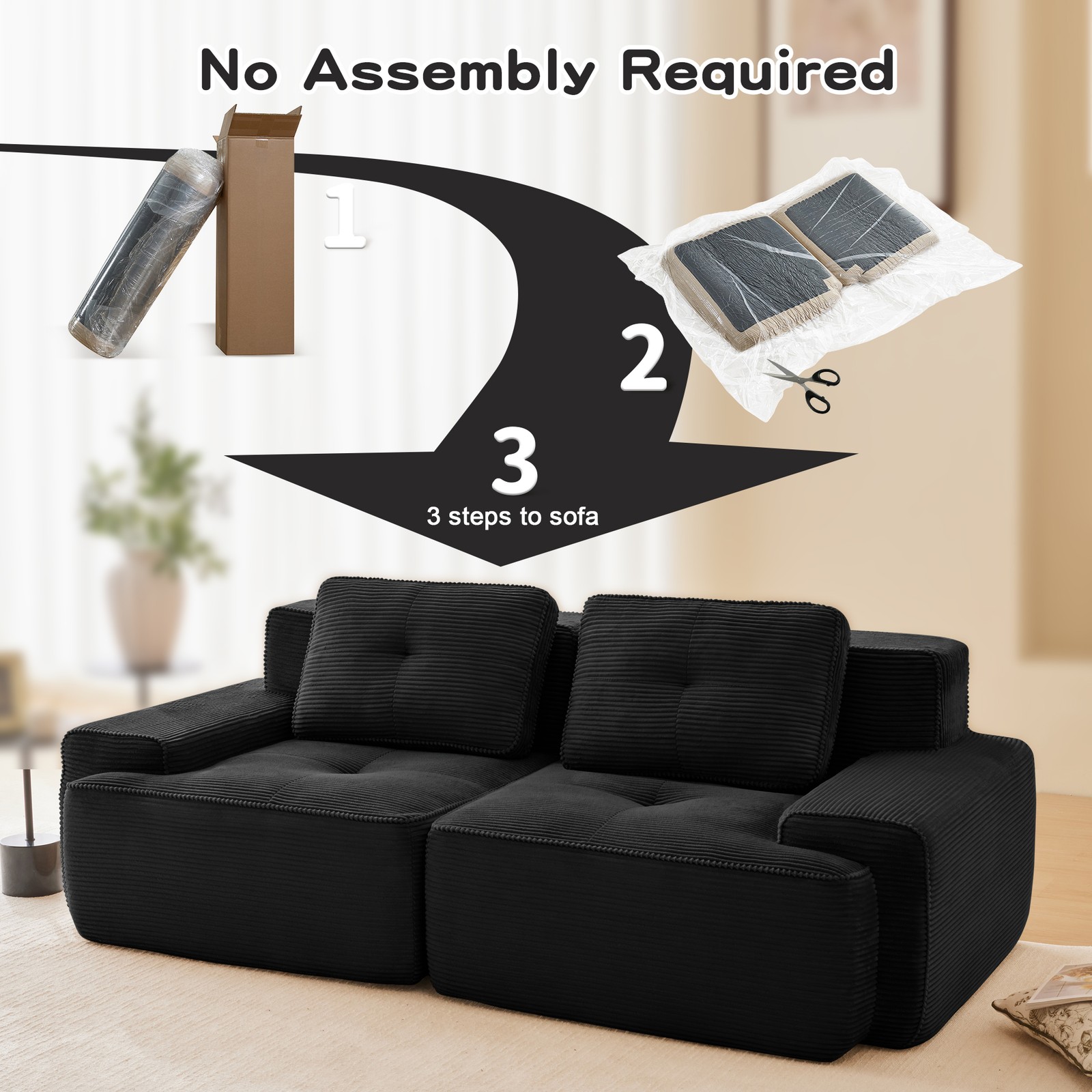 82″ Modern L-Shaped Modular Sectional Sofa for Living Room, Corduroy Fabric