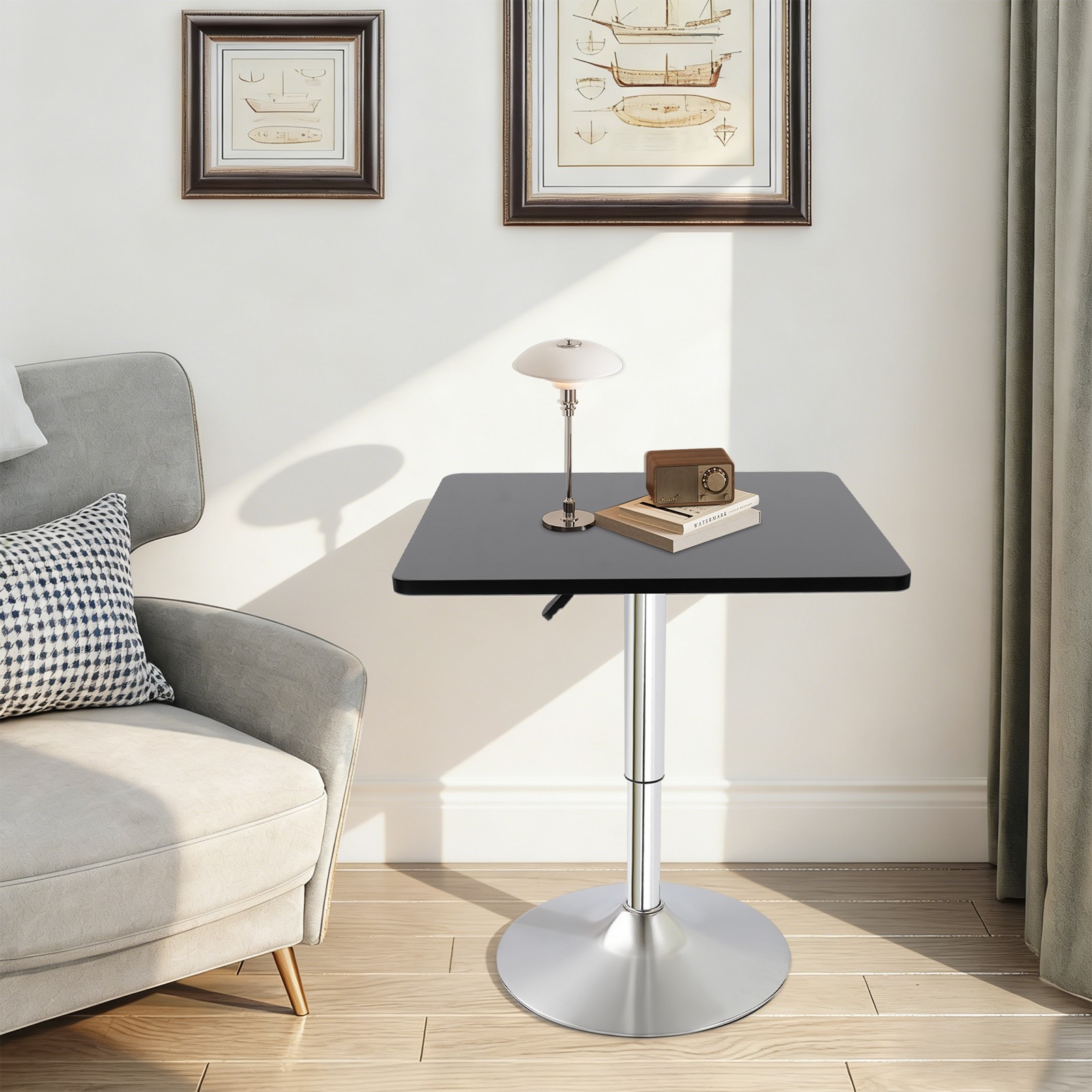 Modern Bar Table Height-Adjustable Pub Table 26.37-36Inches with Sturdy Base