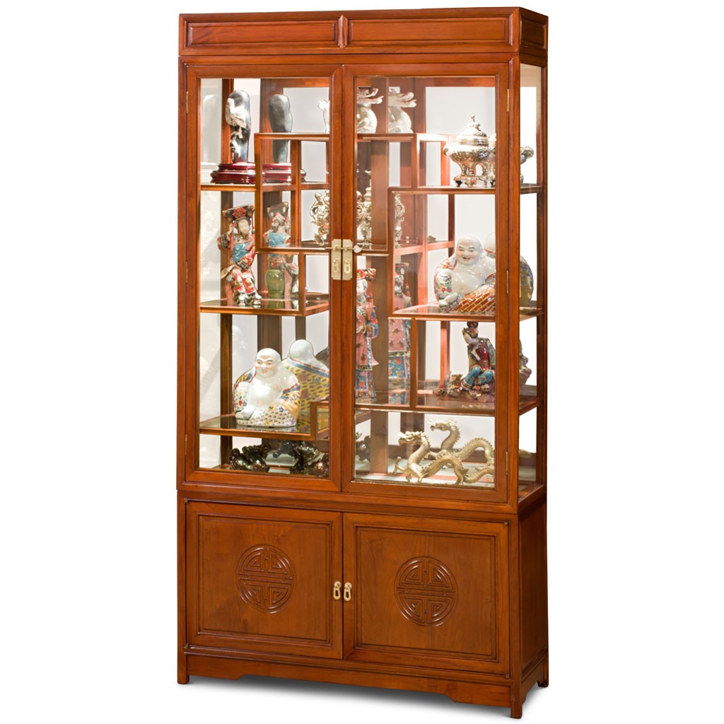 US SELLER – Asymmetrical Natural Rosewood Longevity Oriental Display Cabinet