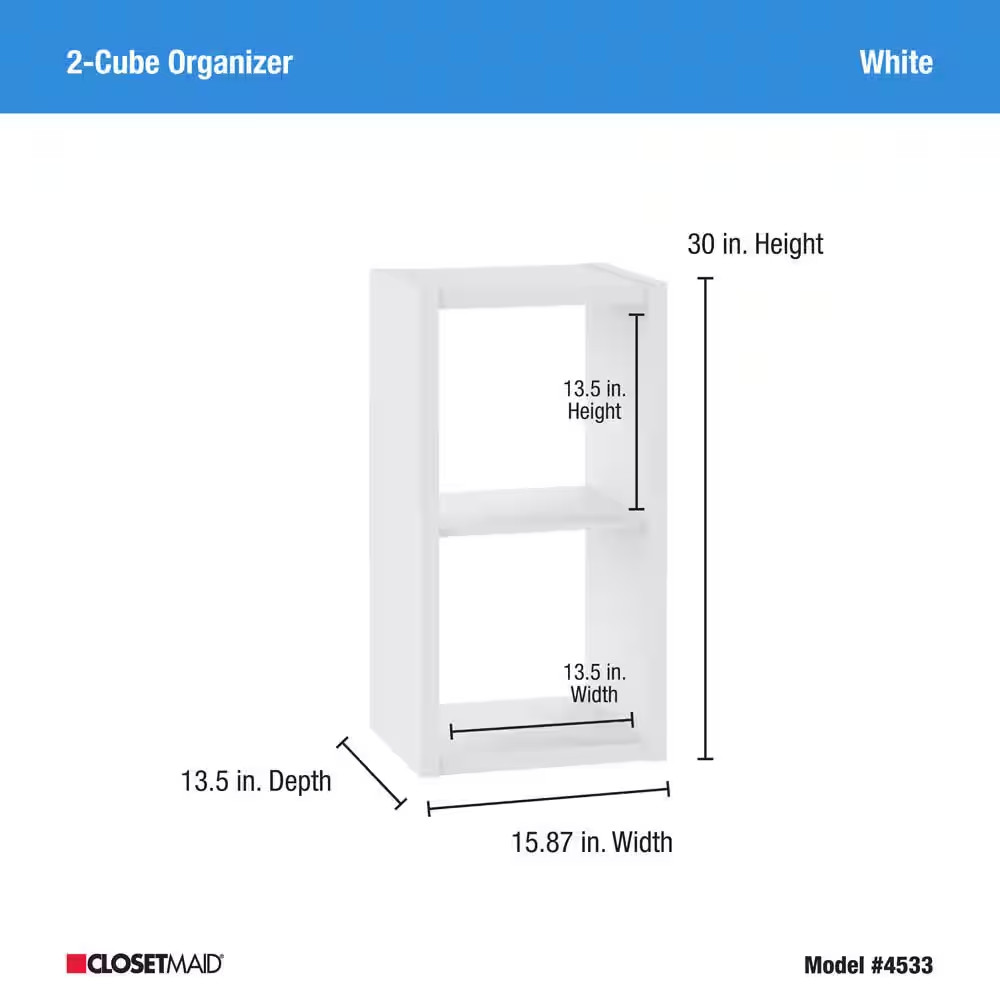 30 In. H X 15.87 In. W X 13.50 In. D White Wood Large 2- Cube Organizer