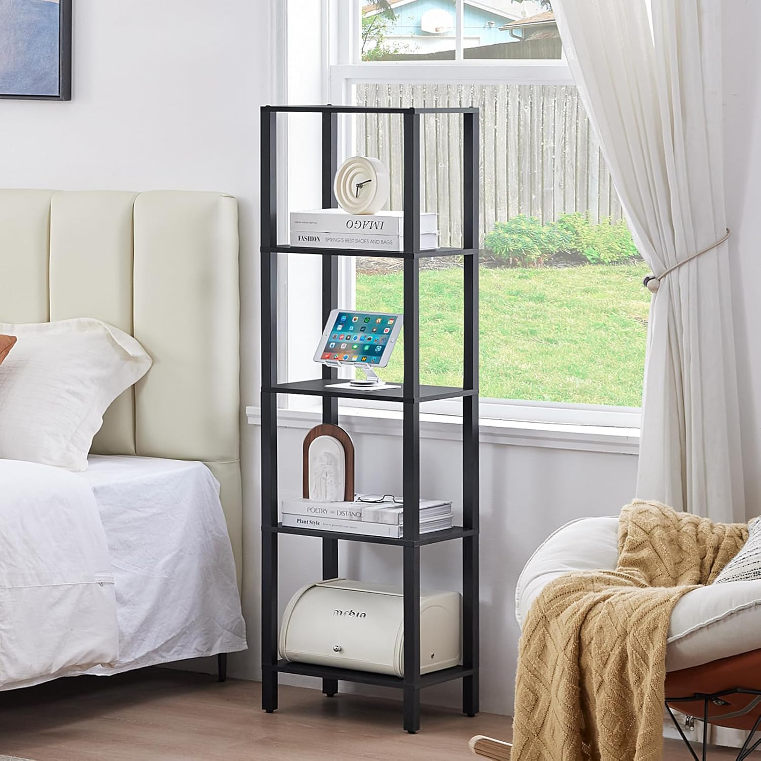 54In Tall Bookshelf 5-Tier Small Narrow Bookcase, Skinny Book Shelf