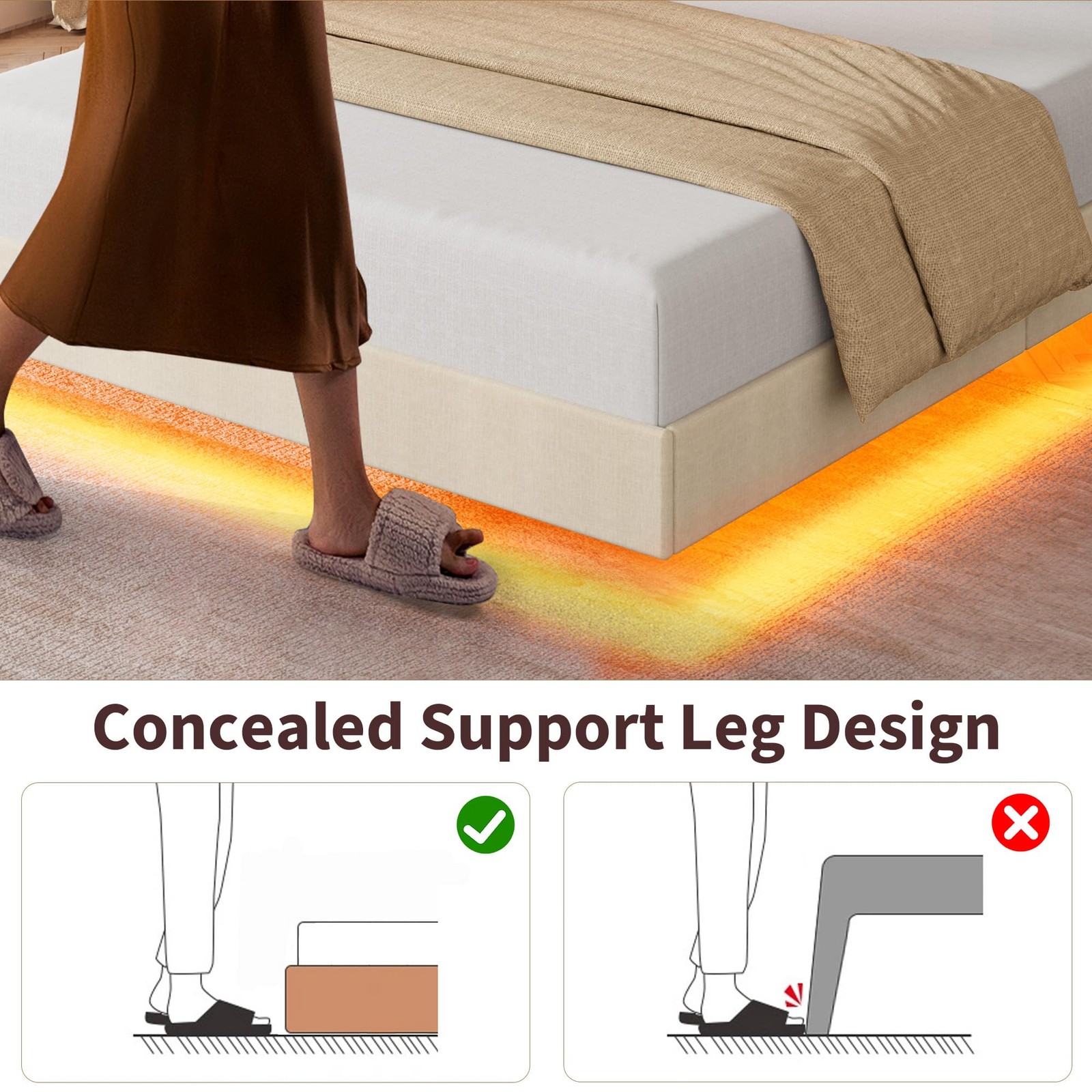 ✨Full/Queen/King Size Floating Bed Frame Upholstered Platform Bed w/ LED Lights
